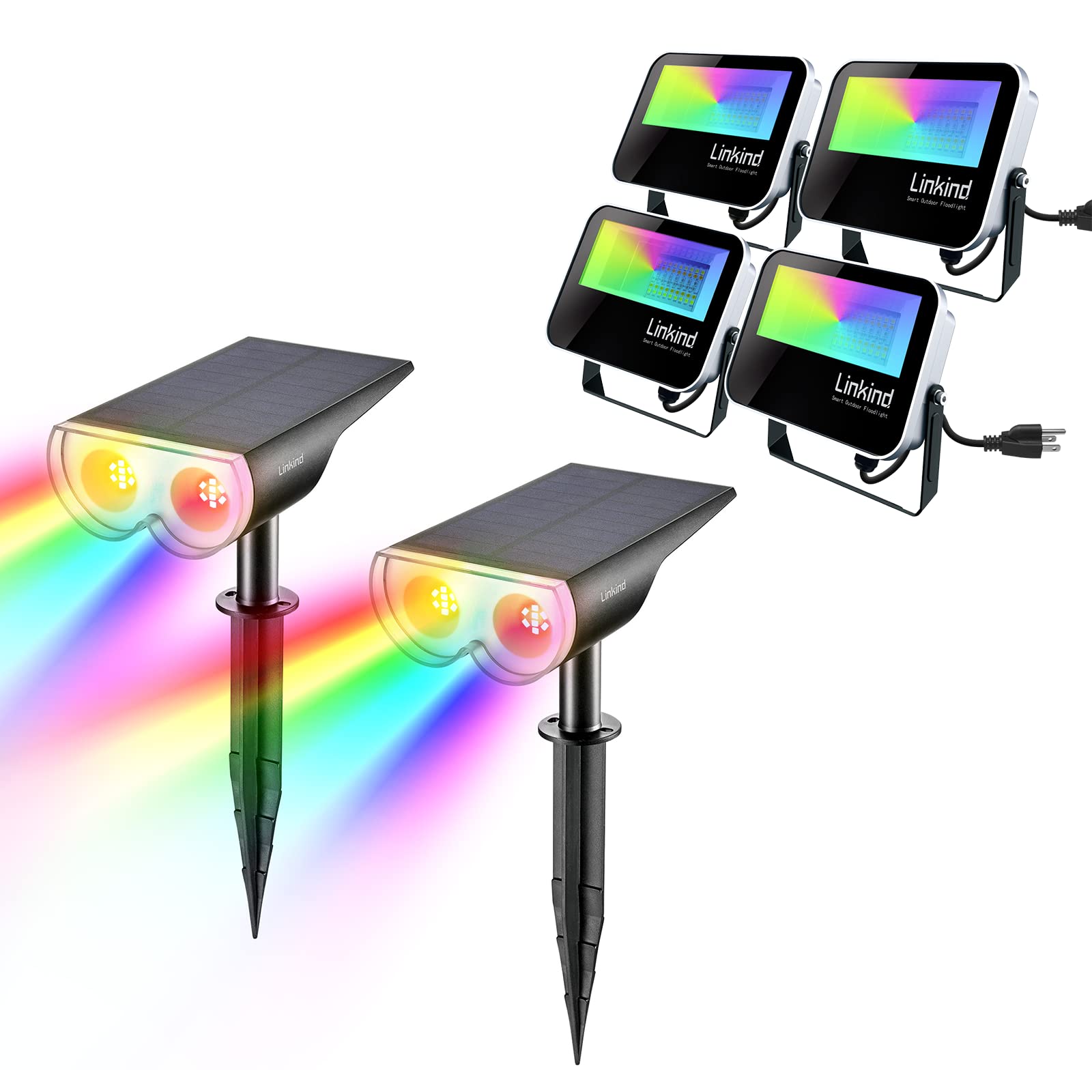 Linkind Color Changing LED StarRay Spotlights (2 Pack) & Flood Lights (4 Pack) - Indoor/Outdoor Landscape Lighting for Garden, Patio, and Holiday Decor