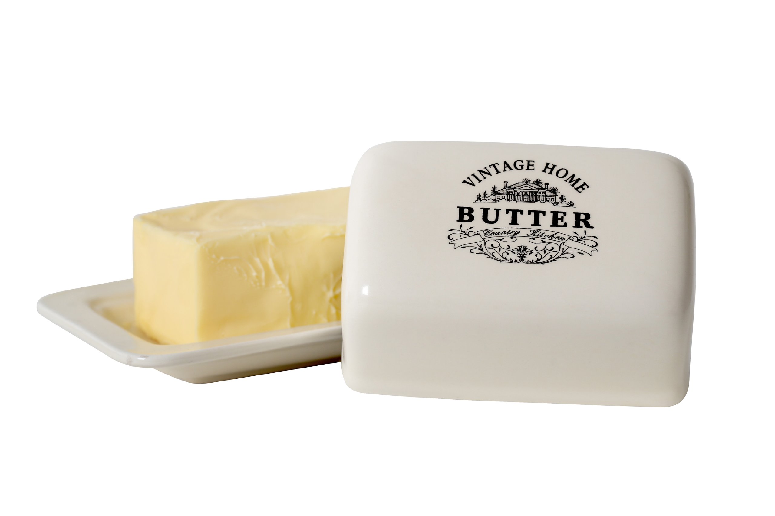 Vintage Butter Dish with Lid - Cream Ceramic Butter Keeper for Countertop - Perfect for Kitchen, Dining Table, and Breakfast Nook