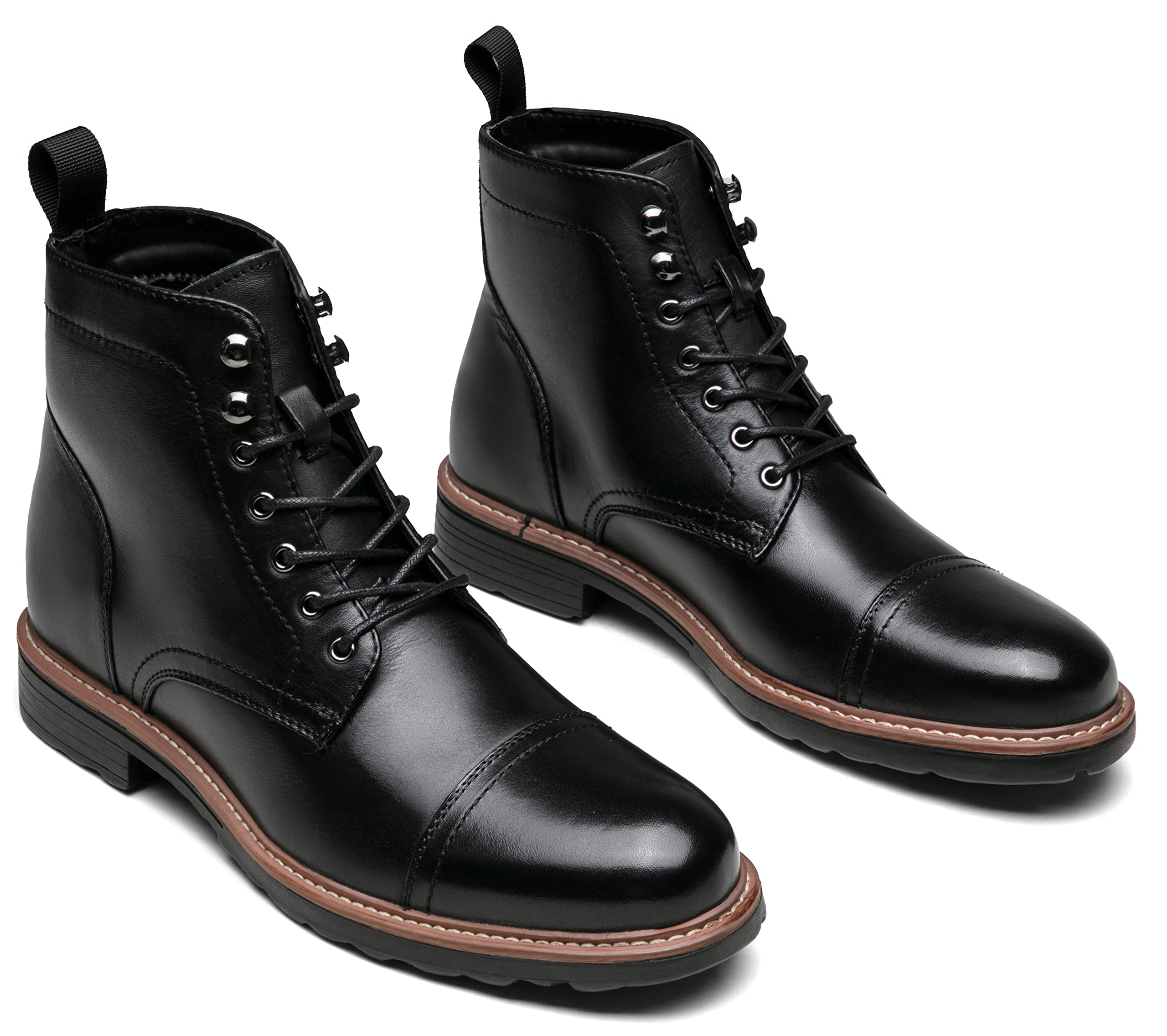 Jousen Men's Classic Retro Leather Dress Boots - Cap Toe Design with Black Rubber Sole | Perfect for Office, Casual Wear & Outdoor Activities