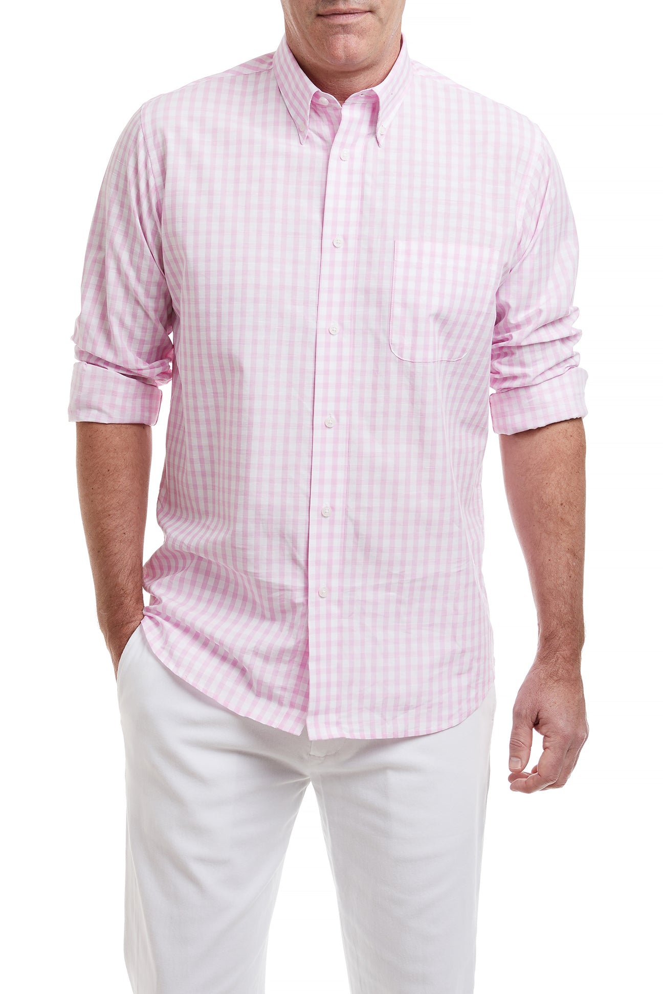 Chase Shirt Pink Beach Gingham - Stylish Women's Casual Button Down Shirt for Summer Outfits, Beach Vacations & Date Nights