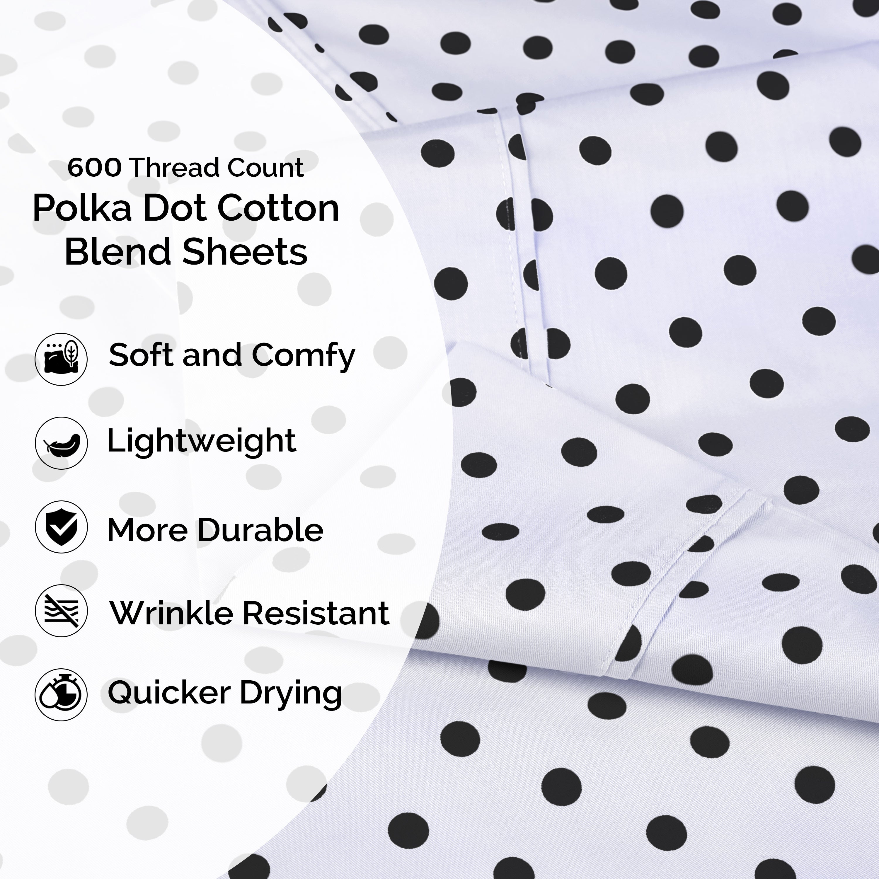 Polka Dot 600 Thread Count Cotton Blend Deep Pocket Sheet Set - Queen Size Bedding for Comfortable Sleep & Home Decor