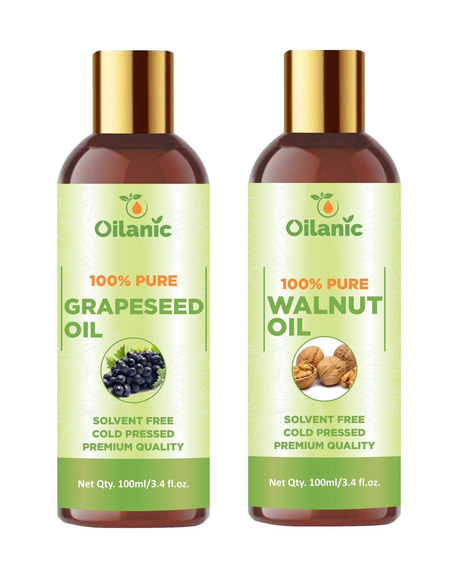 Oilanic 100% Pure & Natural Grapeseed Oil & Walnut Oil Combo Pack - 2 Bottles (100ml Each, Total 200ml) for Cooking, Salad Dressing & Skin Care
