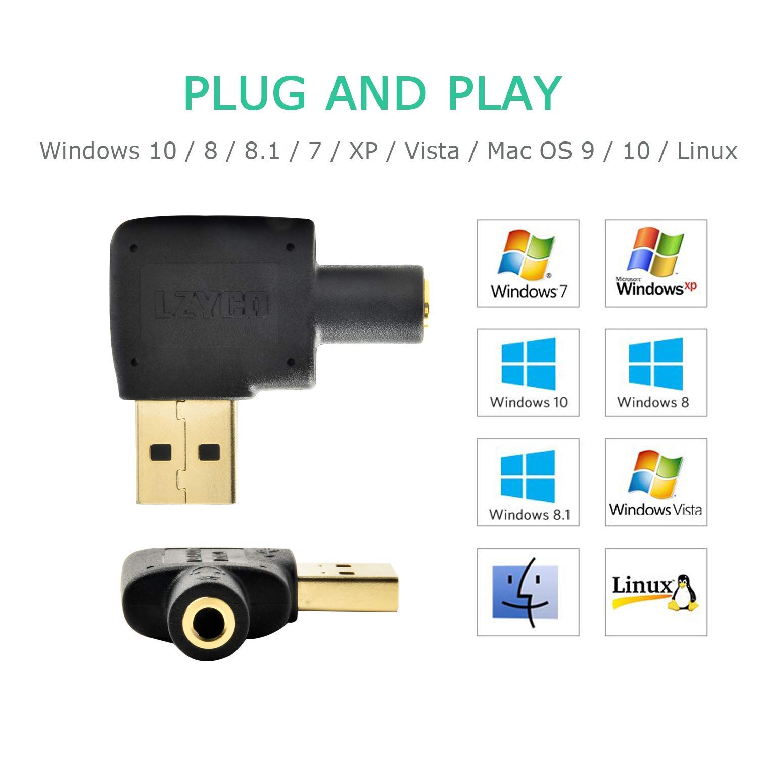 USB to 3.5mm Audio Jack Adapter - External Stereo Sound Card for Headphones, Compatible with Mac, PS4, PC, Laptop & Desktop - Plug and Play No Drivers Needed - Perfect for Gaming, Streaming & Music Listening (5 Pack)