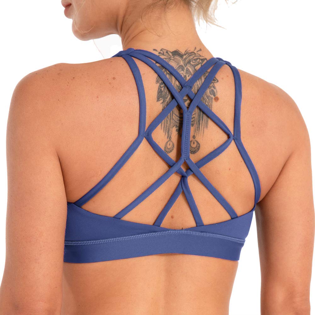 Women's Low Support Padded Sports Bras - Strappy Criss-Cross Back for Yoga & Workout