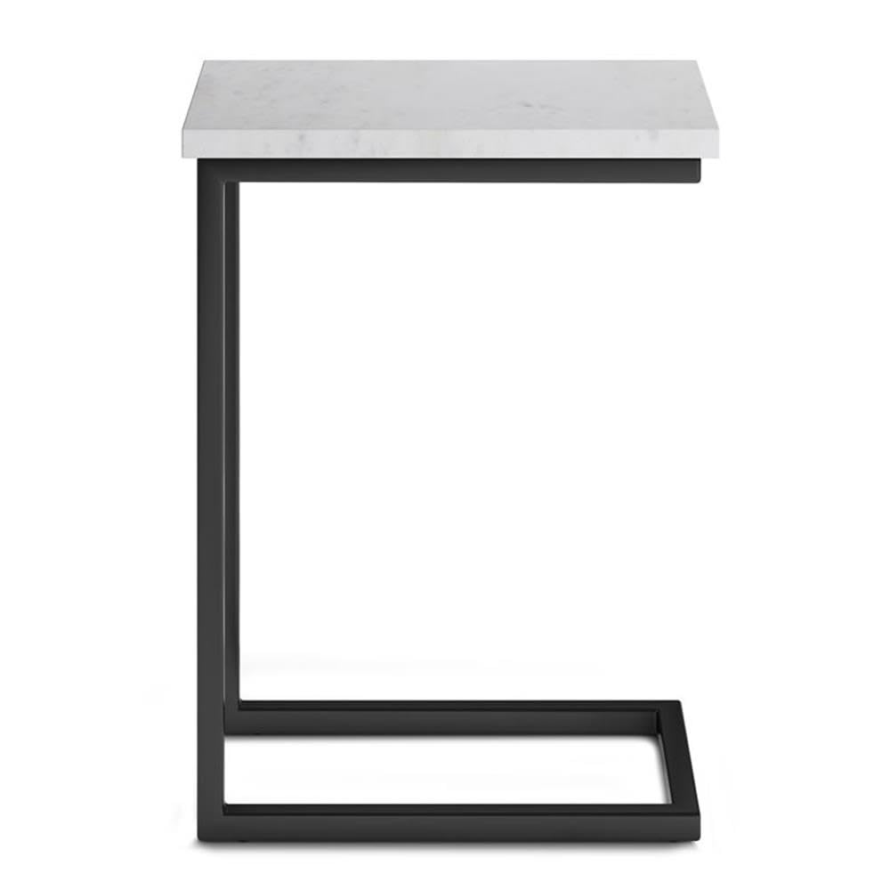 Allora Small C-Shaped End Table - Industrial Narrow Side Table for Sofa, Living Room & Office - Rustic Metal Corner Table with White Marble Top - Perfect for Small Spaces, Apartment Decor & Coffee Serving