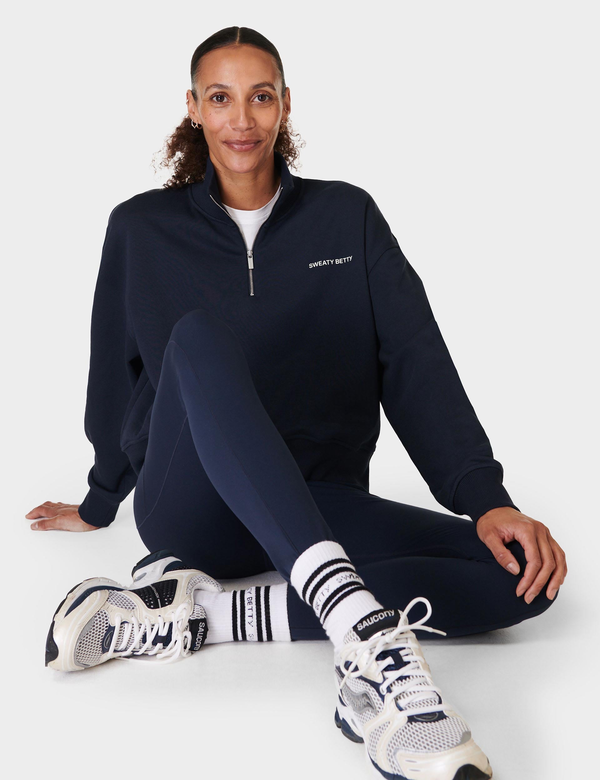 Revive Crop Half Zip Sweatshirt for Women - Navy Blue Pullover for Casual Wear, Gym, and Outdoor Activities