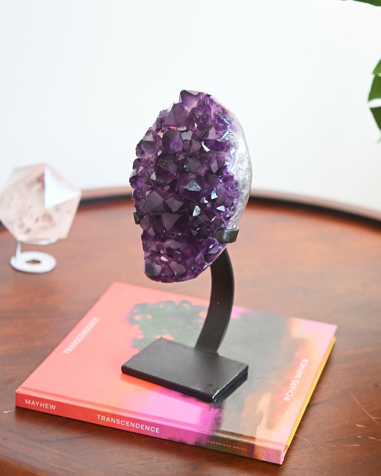 Natural Amethyst Crystal Geode on Wooden Stand - 5lbs Large Healing Stone for Home Decor, Meditation & Spiritual Gifts