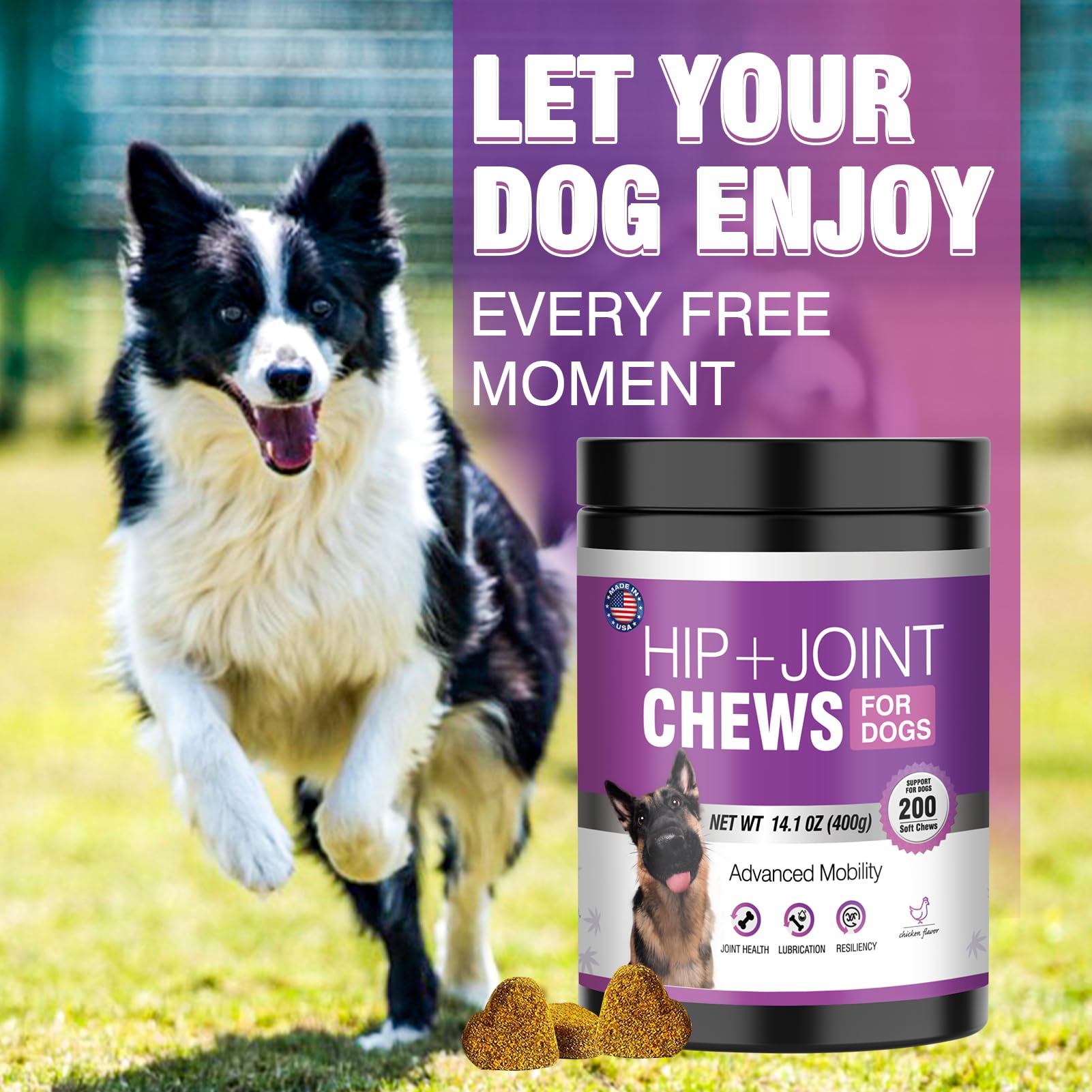 Glucosamine for Dogs - Hip & Joint Support Chews with Chondroitin, MSM & Hemp - Arthritis Pain Relief & Mobility Supplement for Small, Medium & Large Breeds - Ideal for Senior Dogs & Active Pets to Improve Joint Health & Comfort