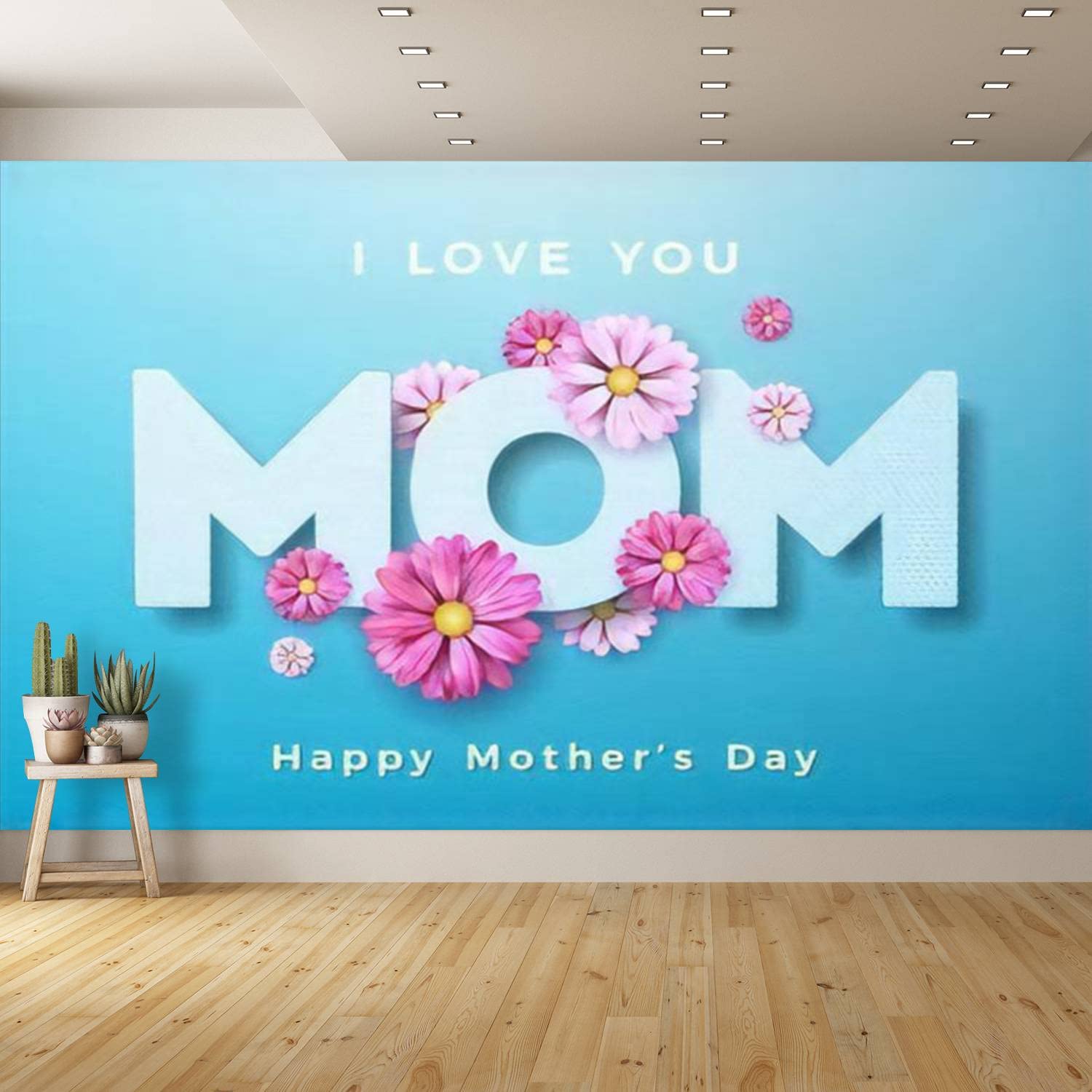 Happy Mother's Day PVC Wallpaper - Floral 'I Love You Mom' Peel and Stick Removable Wall Mural | Self-Adhesive Home Decor for Living Room, Bedroom | Perfect for Gifts, Nursery, and Wall Decoration