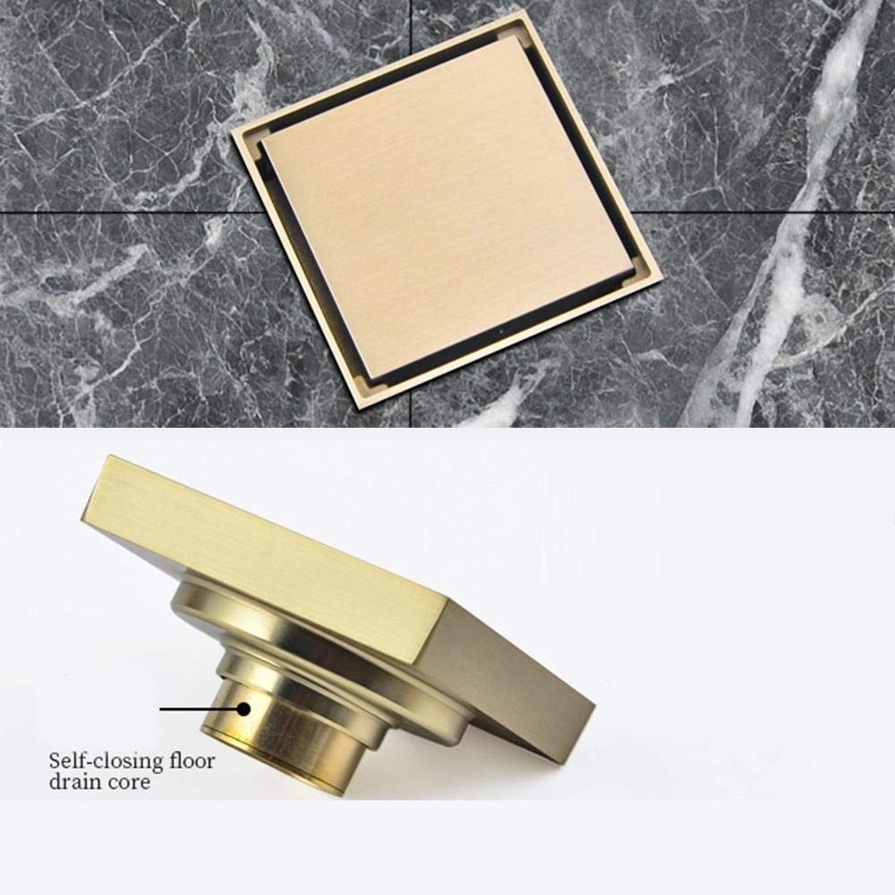 XHALERY 3.9 Inch Square Solid Brass Tile Insert Shower Floor Drain with Removable Grid Cover - Brushed Nickel Finish | Perfect for Bathroom Renovations & Modern Tile Installations