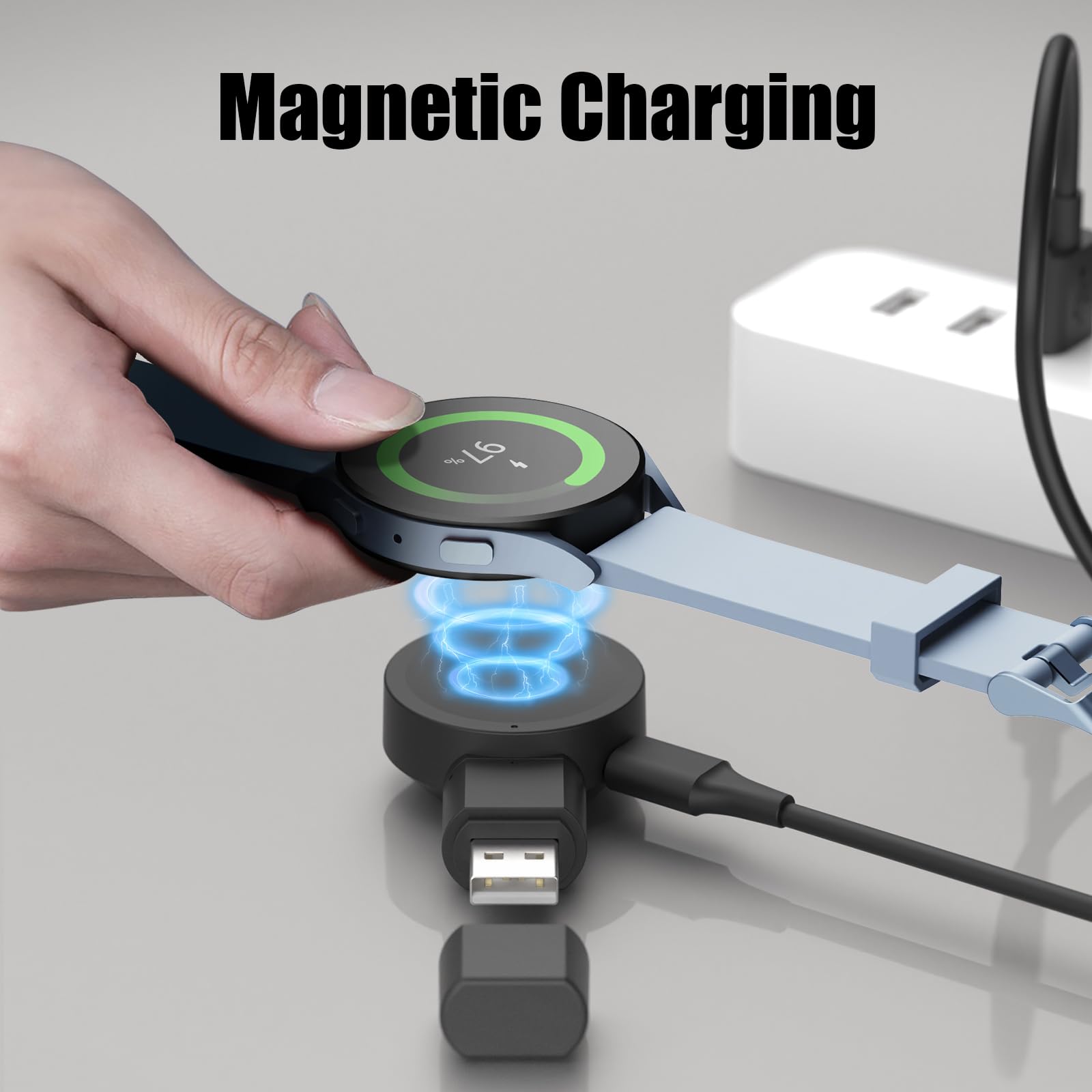 Portable Rotatable Samsung Watch Charger for Galaxy Watch 7/Ultra/6/6 Classic/5/5 Pro/4/4 Classic/3 - Dual USB C & A Ports Travel Charger - Perfect for Gym, Office & Outdoor Activities