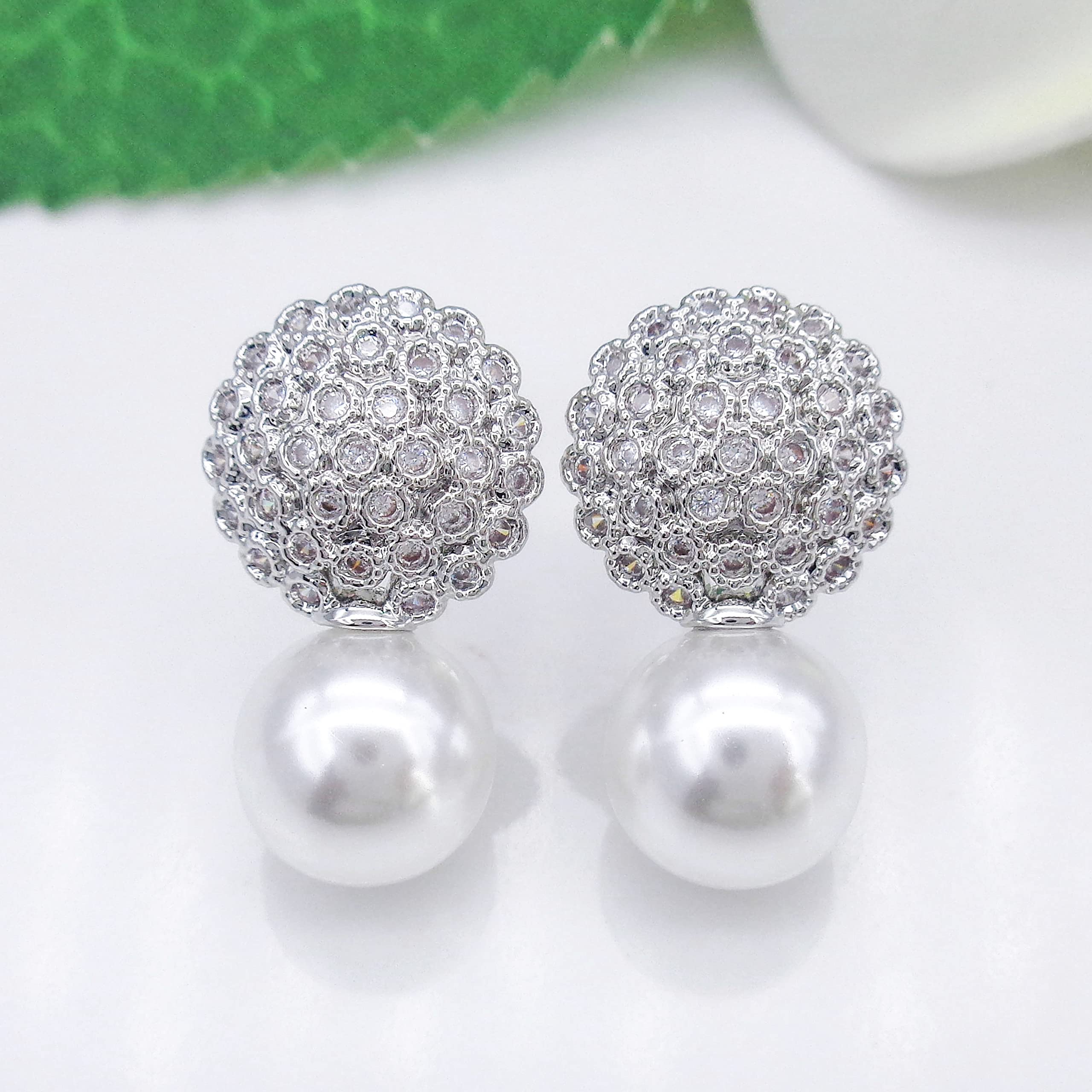 925 Sterling Silver Pearl Stud Earrings for Women - Zirconia & White Gold Plated Fashion Jewelry Gifts (WK90119) | Elegant Everyday Wear & Special Occasion Accessories