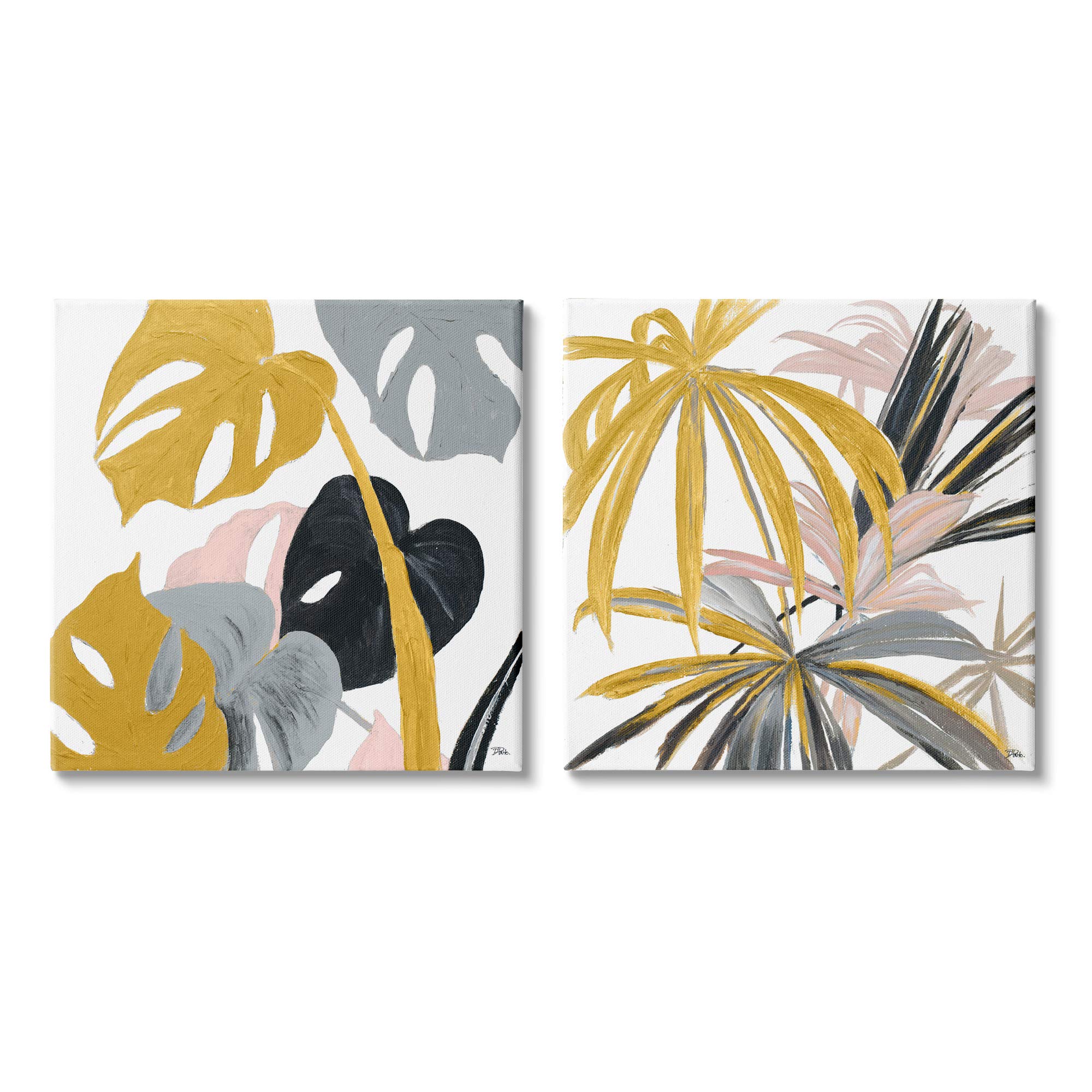 Stupell Industries 2-Piece Canvas Wall Art - Clusters of Palm Leaves in Yellow, Pink & Grey by Patricia Pinto | 24