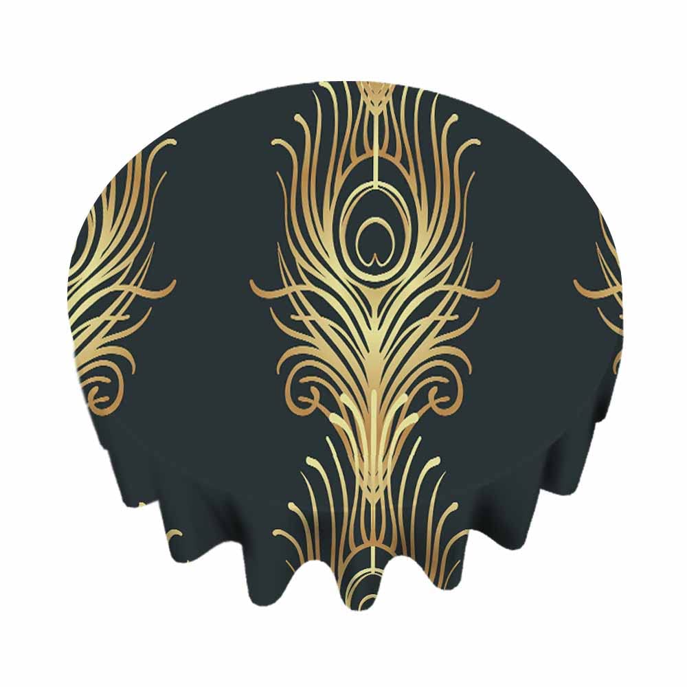 Vintage Art Deco Geometric Black & Gold Round Tablecloth - 60 Inch Jazz Age Inspired 20s Style Table Cover for Dining Room, Party, Picnic, Patio Decor | Perfect for Gatsby Themed Events, Wedding Receptions & Retro Home Decor