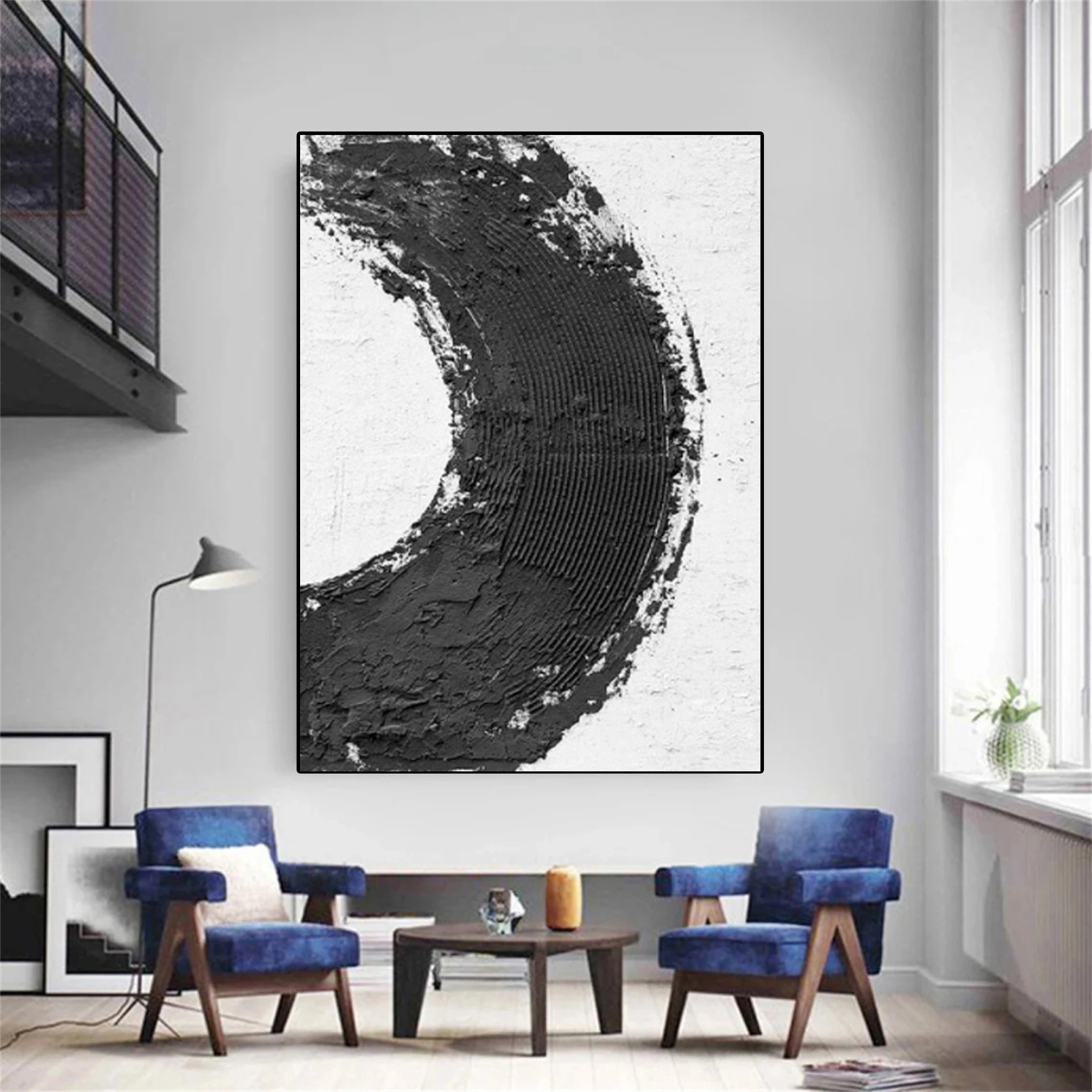 Modern Black and White Textured Minimalist Wall Art Print #MZ067 - Perfect for Living Room, Bedroom & Office Decor