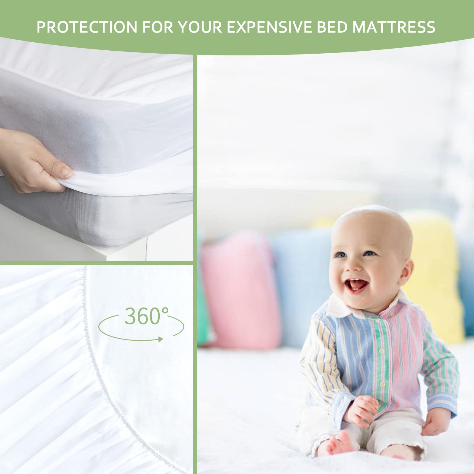Breathable Bamboo Viscose Full Size Mattress Protector - Skin-Friendly, 14