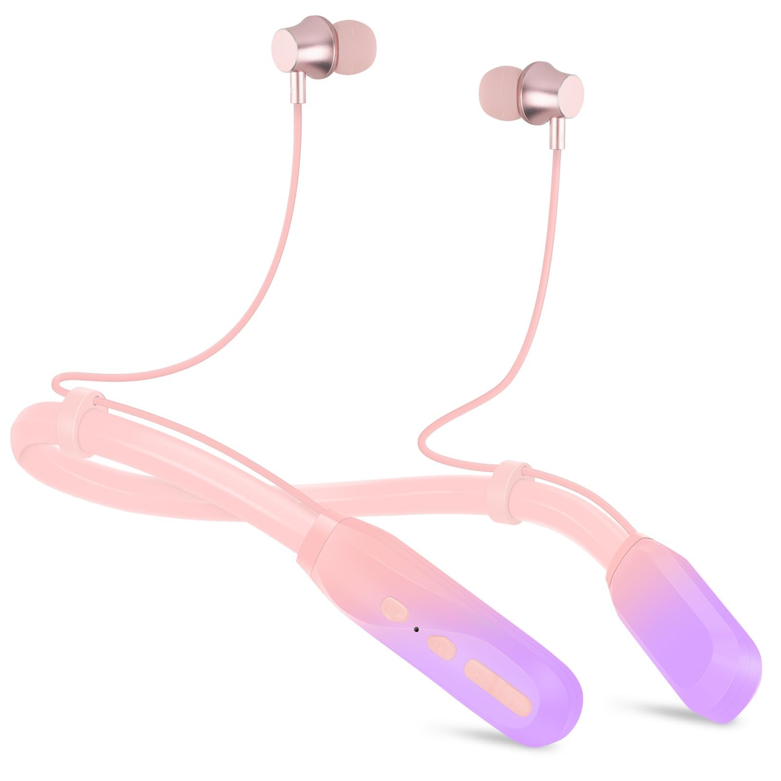 Wireless Bluetooth Neckband Headphones with 200H Playtime, Stereo Sound & Built-in Mic - IPX5 Waterproof, Balanced Armature Drivers for Sports, Running, Gym Workouts & Office Use (Pink-Purple)