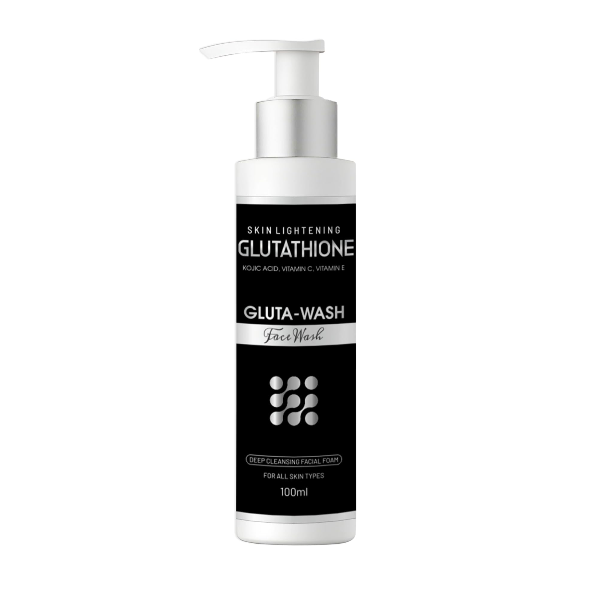 Gluta Wash - Brightening Face Cleanser with L-Glutathione, Kojic Acid, Vitamin C & E for Tan Removal & Pigmentation | Gentle Daily Whitening Facial Wash with Grape Seed Oil for Uneven Skin Tone (100ml) - Perfect for Morning & Night Skincare Routine