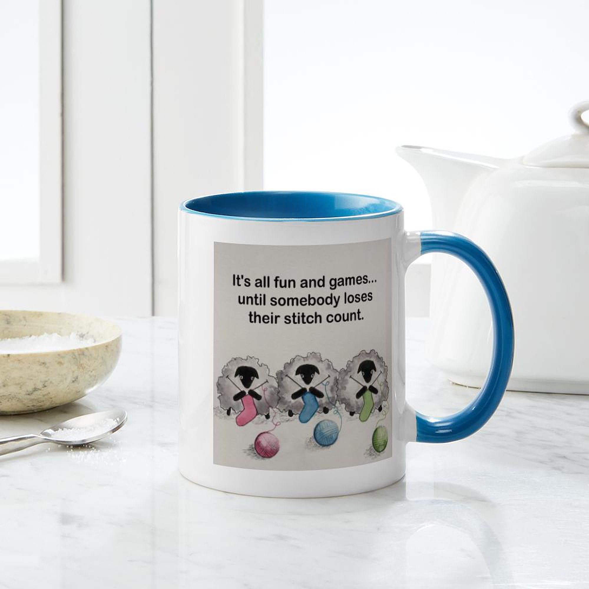 Knitting Sheep Ceramic Coffee Mug 11 oz (325 ml) - Funny Gift for Knitters, Perfect for Tea, Coffee & Hot Drinks at Home or Office