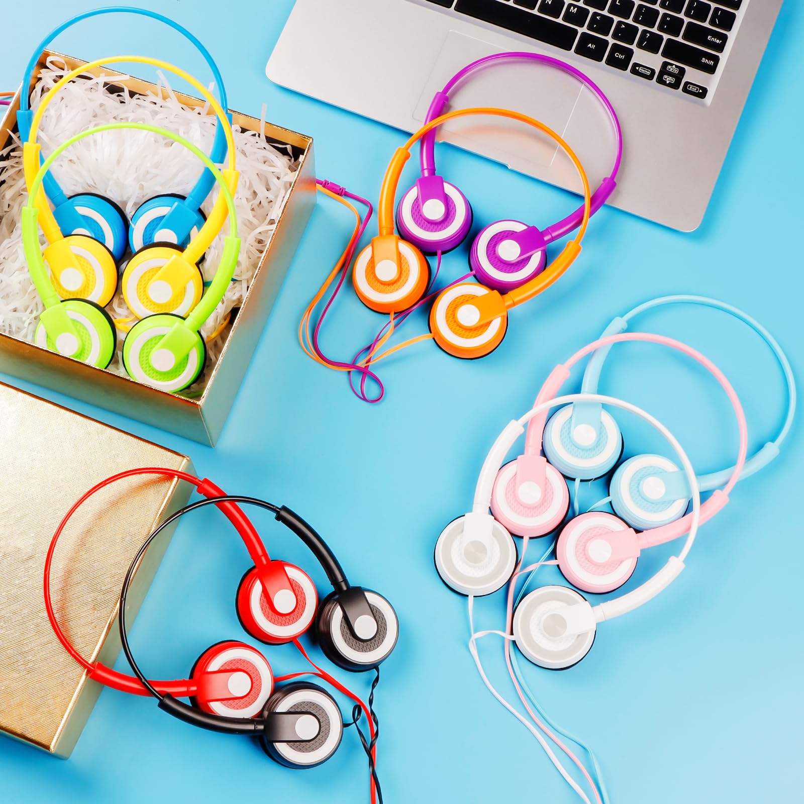 Bulk Classroom Headphones 20 Pack - Durable 3.5mm Wired Headphones for Students, Kids, Teens & Adults - Mixed Colors for School, Library & Online Learning