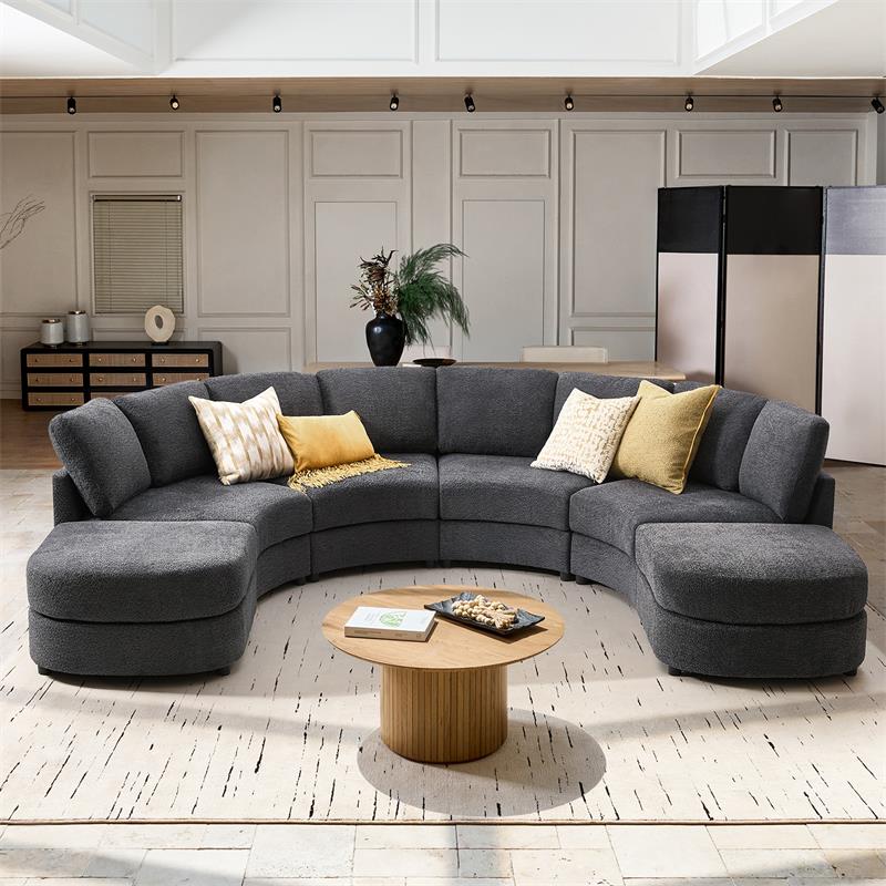 Aeris Modern Curved Sectional Sofa Set - L-Shaped Couch with Ottoman for Living Room, Lounge & Entertainment Spaces | Contemporary Fabric Upholstery, Comfortable Seating for Family & Guests