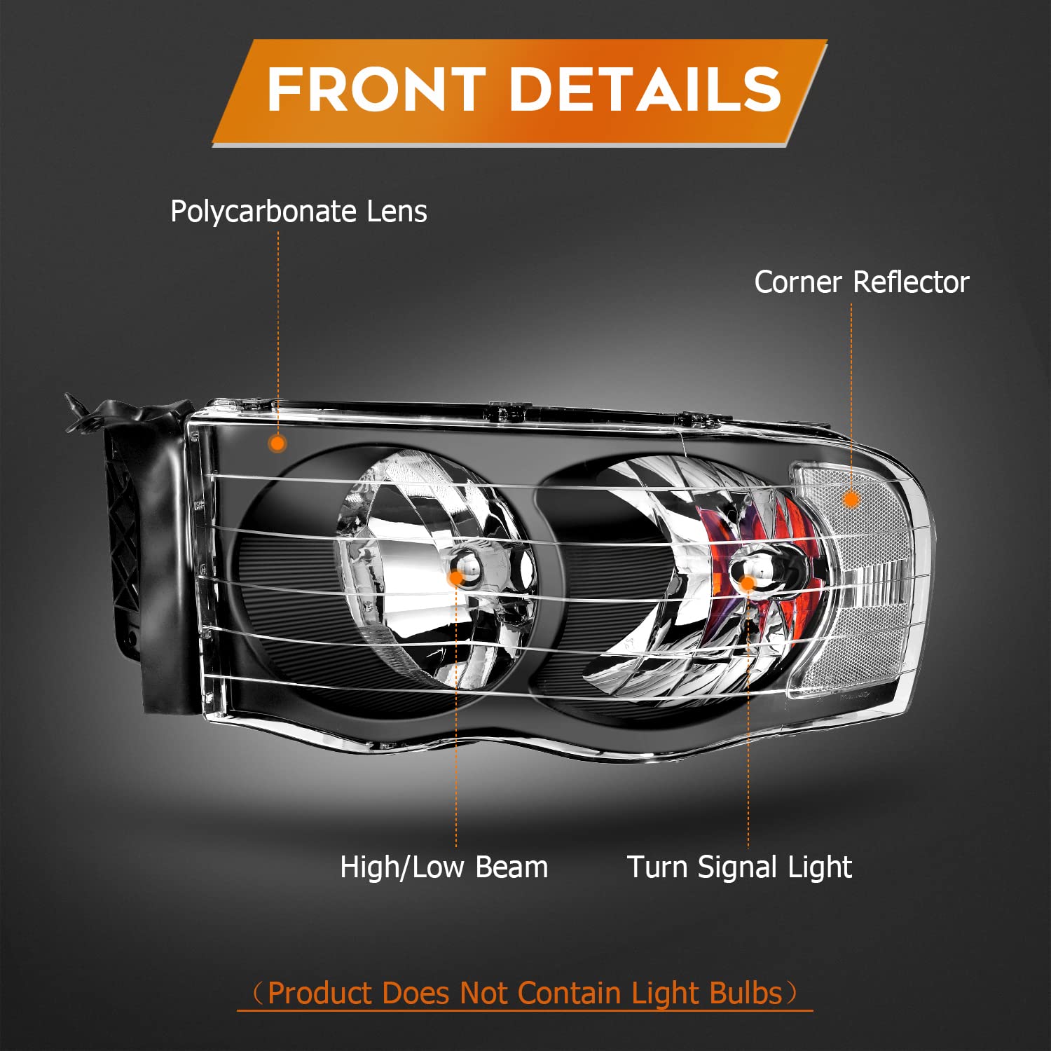 Dodge Ram 1500 2500 3500 Headlight Assembly (2002-2005) - Black Housing, Clear Reflector & Lens - Driver & Passenger Side - Perfect for Night Driving & Off-Road Adventures
