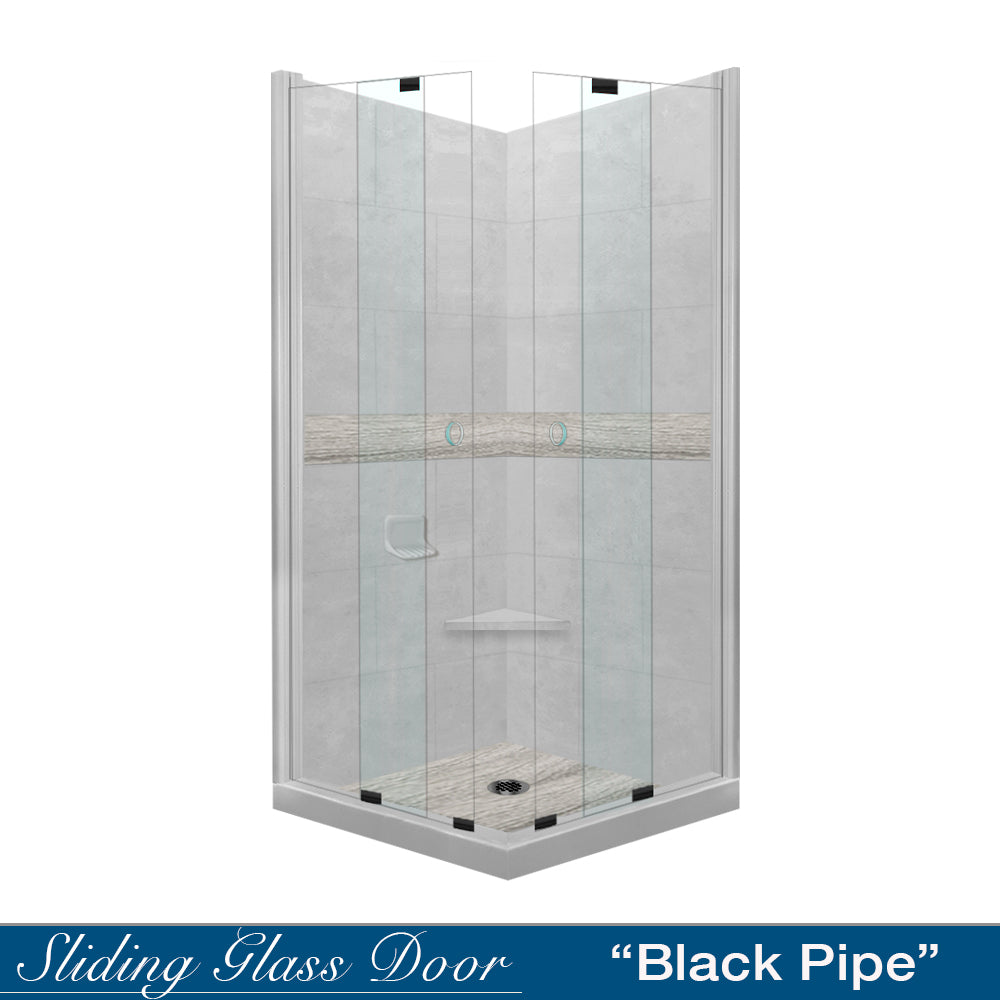 Corner Portland Cement Sistine Stone & Sterling Oak Wood Accent - DIY Shower Remodel Kit for Bathroom Renovation | Waterproof & Durable Shower Wall Panels | Easy Installation for Home Improvement Projects