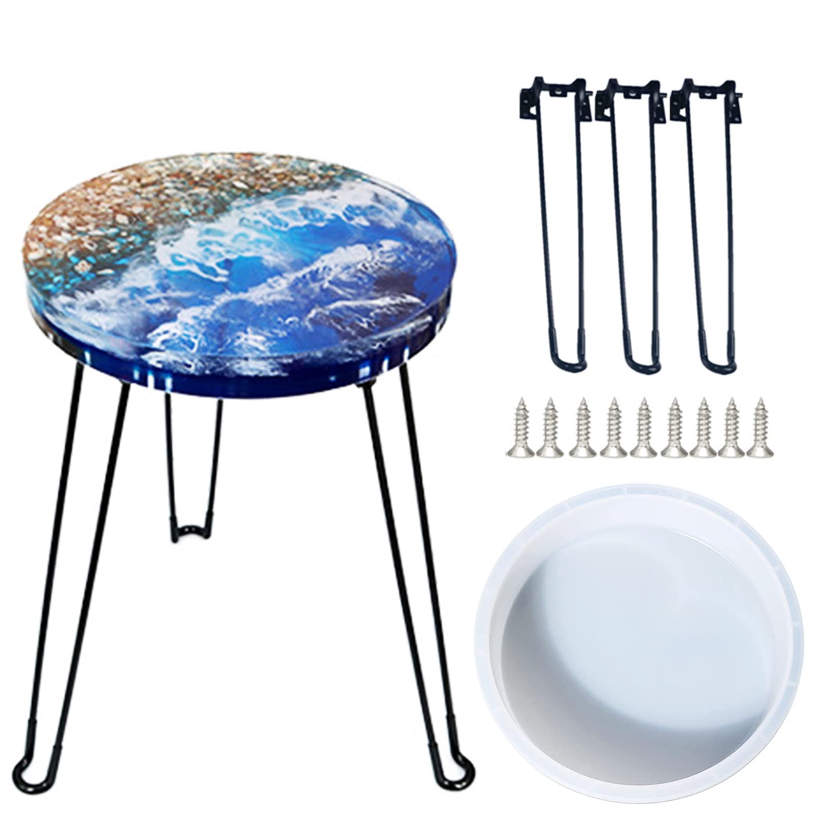 14 Inch Large Round Silicone Resin Molds with 3 Hairpin Legs - Epoxy Casting Molds for Tables, Stools, Trays, Clocks & Resin Art - Perfect for DIY Home Decor, Wedding Gifts & Craft Projects