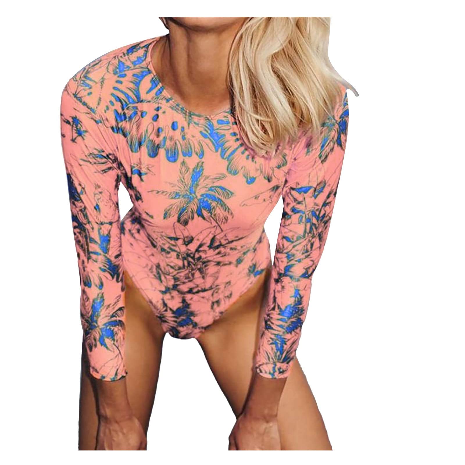 Women's Sexy Long Sleeve Siamese Swimsuit - Multi-Color Printed Tight Beachwear for Swimming & Sun Protection | Perfect for Pool Parties, Beach Vacations & Water Sports