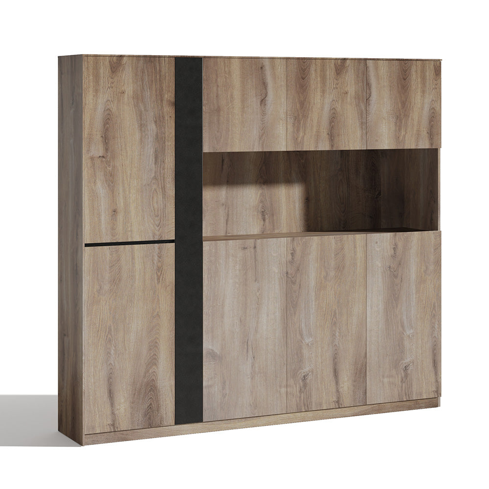 TRIBECA Display Wall Unit 218cm Warm Oak - Modern Bookshelf & Storage Cabinet for Living Room, Bedroom, and Office Organization