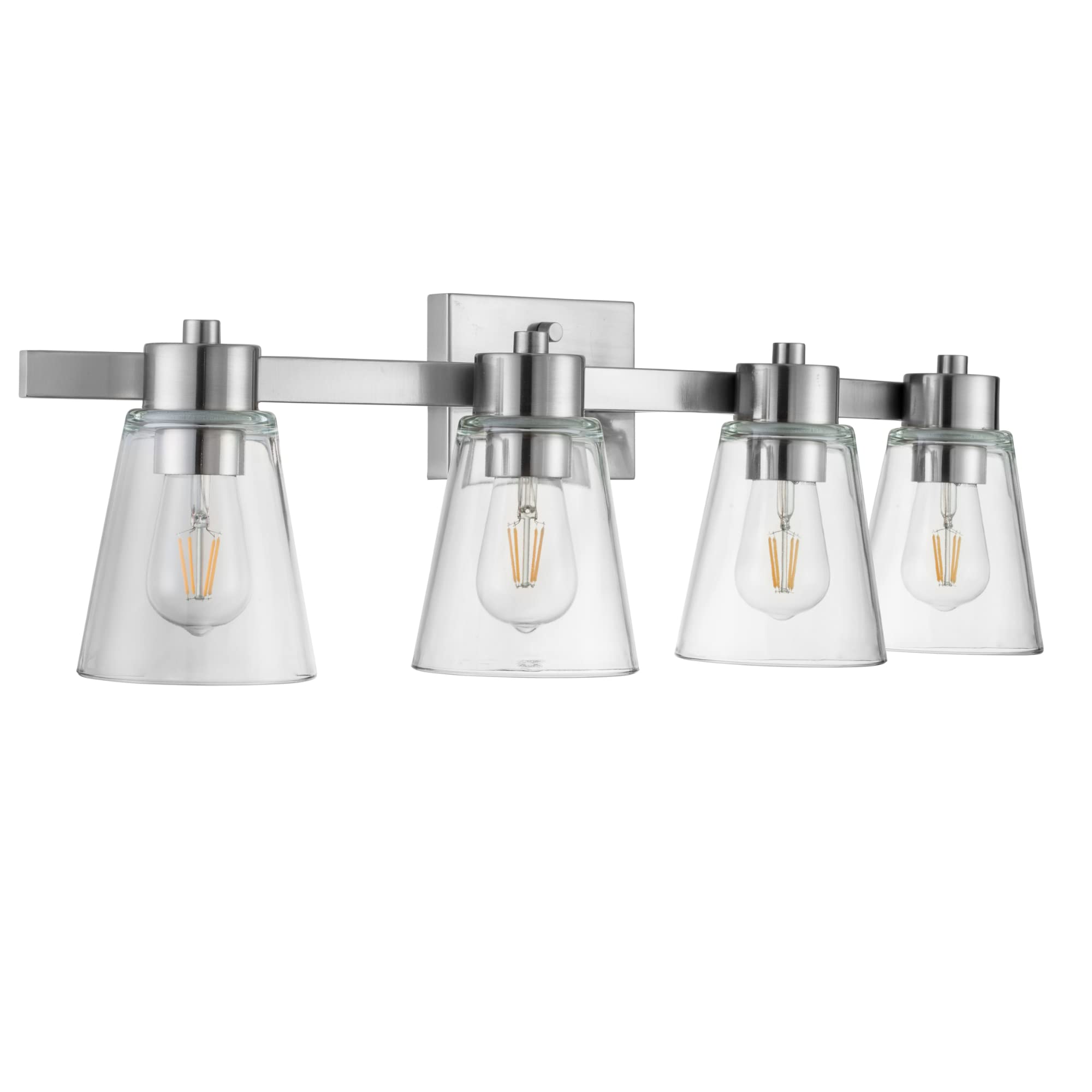 Prominence Home Fairendale 4-Light Brushed Nickel Bathroom Vanity Light with Clear Glass Shades - 51528-01 | Modern Bathroom Lighting for Vanity Mirror, Powder Room & Makeup Area