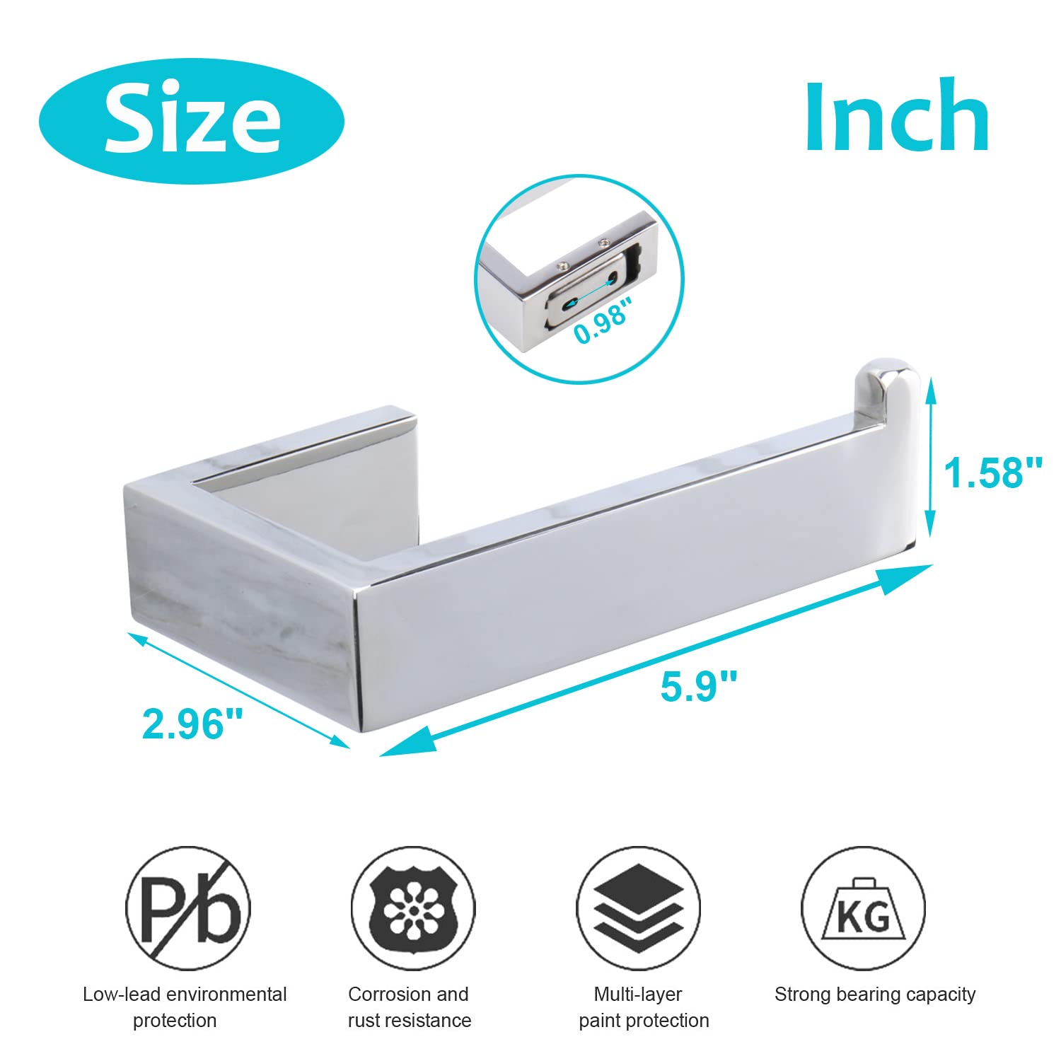TocTen Stainless Steel Toilet Paper Holder - Heavy Duty 304 Wall Mounted Bathroom Tissue Holder for Large Rolls, Chrome Finish (5.9 Inch) - Perfect for Home, Office & Kitchen Use