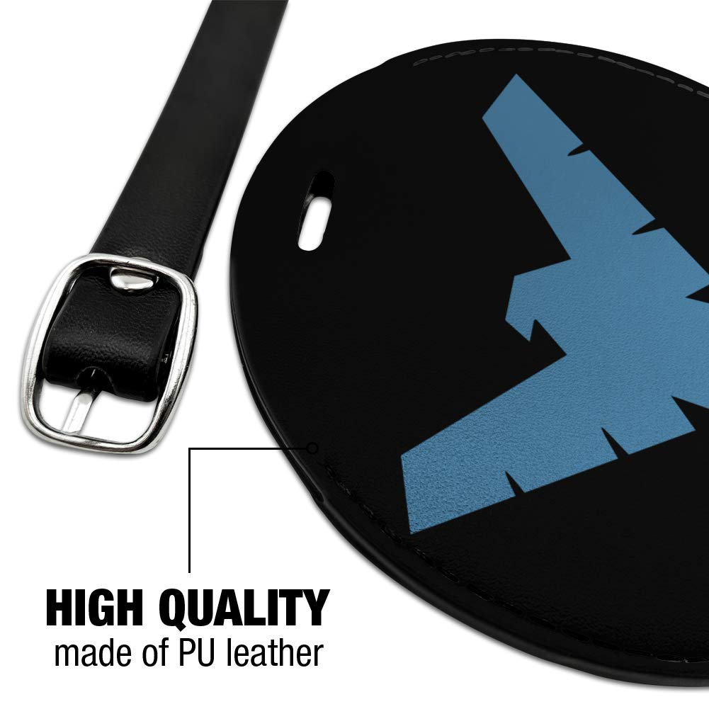 Batman Nightwing Logo Round Leather Luggage Tag - Durable Suitcase ID Tag for Travel Bags & Carry-Ons - Perfect for Cosplay, Comic Con & Superhero Fans