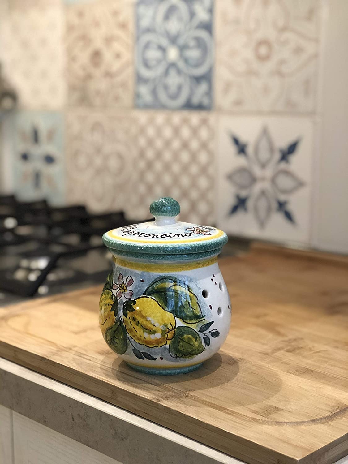 Italian Ceramic Chilli Pepper Jar Holder - Hand Painted Tuscan Art Pottery, Peperoncino Kitchen Decor, Made in Italy | Perfect for Spice Storage, Italian Kitchen Decor & Gift Ideas