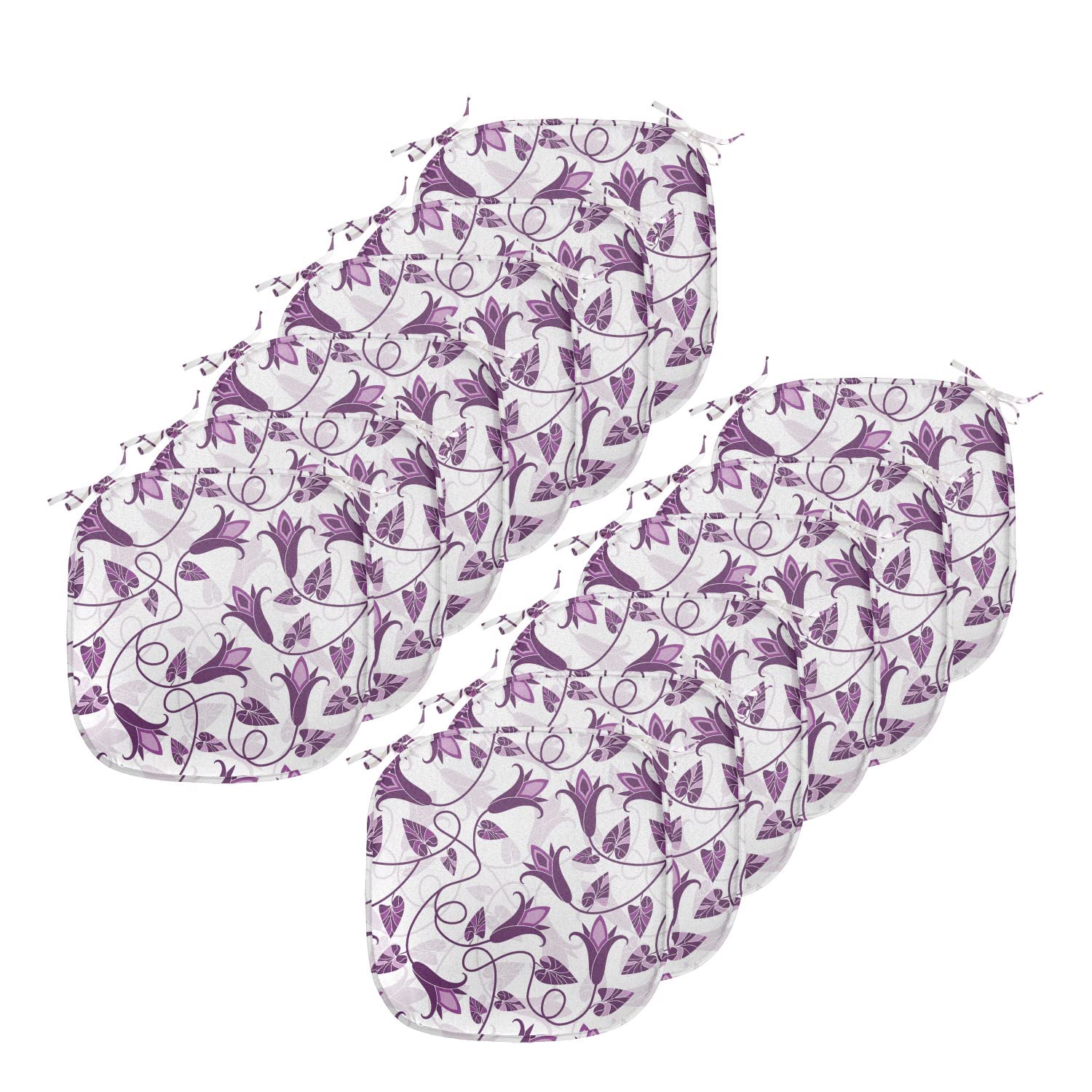 Lunarable Tulip Chair Cushion Set of 12 - Royal Floral Bouquet Abstract Design, Non-Slip Kitchen & Patio Seat Pads, 16x16 Inches, Purple Lavender - Perfect for Dining Chairs, Outdoor Furniture, and Home Decor