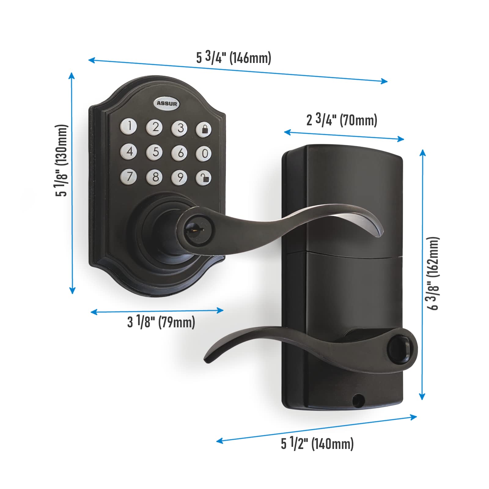 Smart Keyless Entry Door Lock - ASSUR Electronic Lever Handle Deadbolt with One-Touch Locking, 50 User Codes for Home, Office, Condo, Garage & Rental Properties (Black) | Secure & Convenient Keyless Access for Front Doors, Back Doors & Rental Units