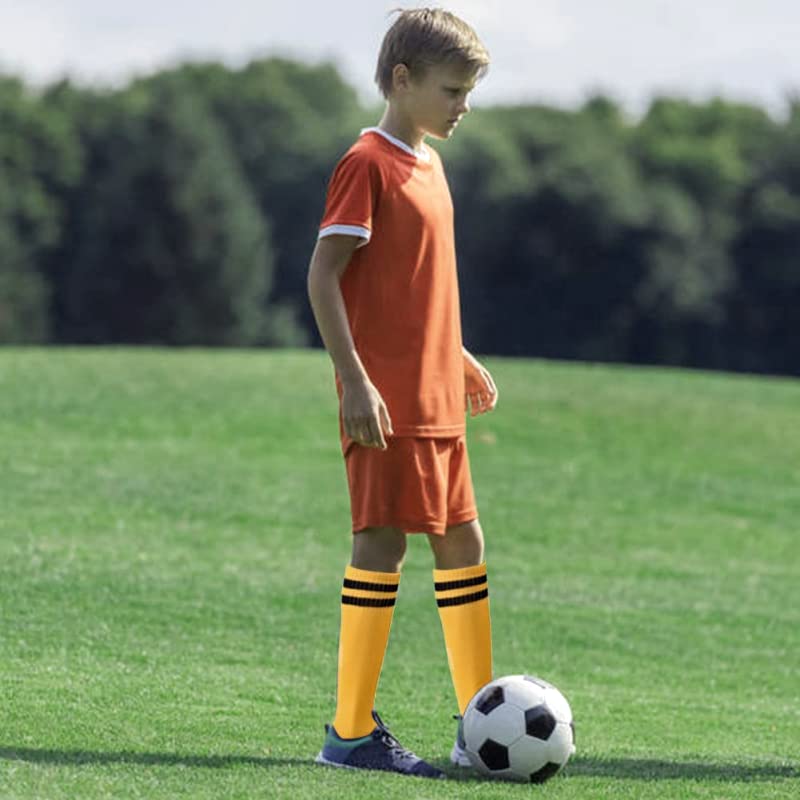 FOMANN 4 Pack Kids Soccer Socks for Boys & Girls - Breathable Sports Socks for Teens & Children - Perfect for Soccer Games, Training & School PE Activities