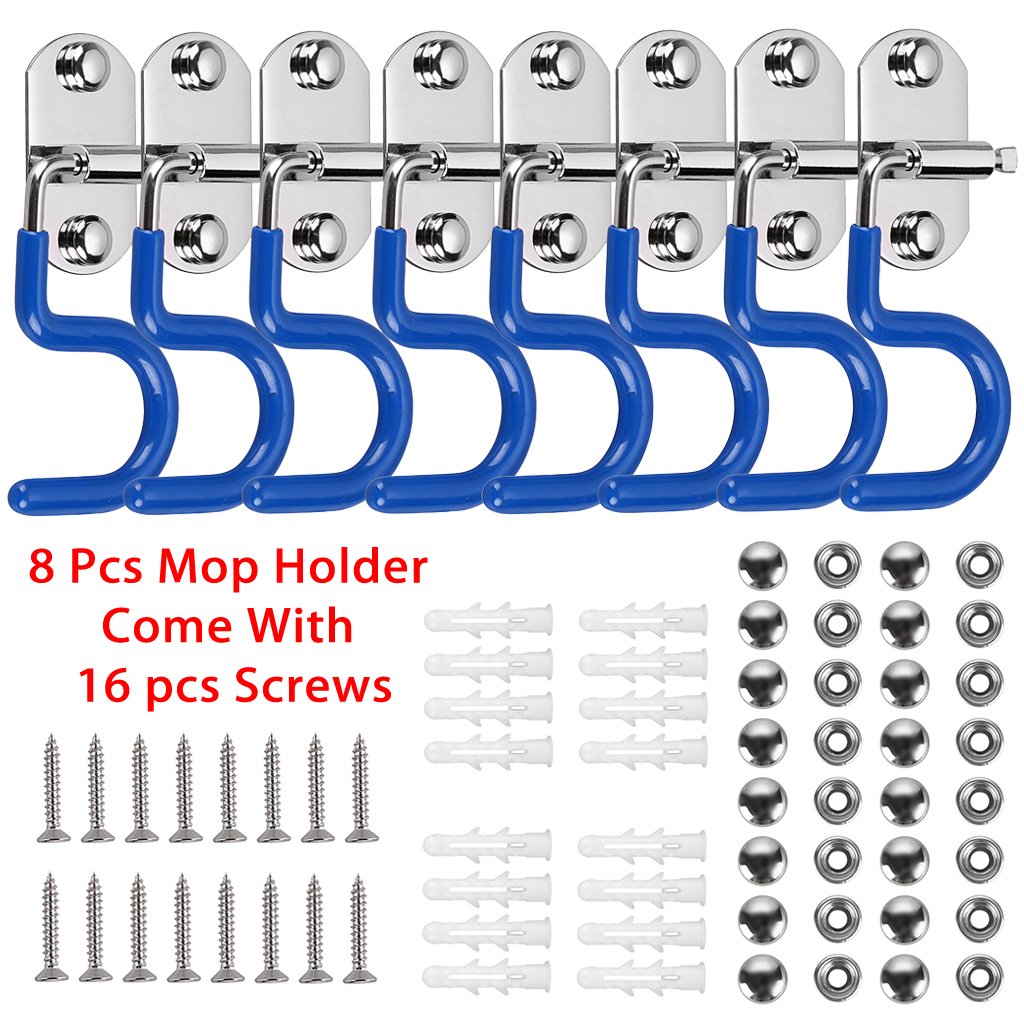 **Sumnacon 8-Piece S-Type Wall Mounted Broom and Mop Holder - Heavy Duty Stainless Steel Cleaning Tool Organizer for Kitchen, Garage, Laundry Room - Space Saving Solution for Brooms, Mops, Rakes & Handles**