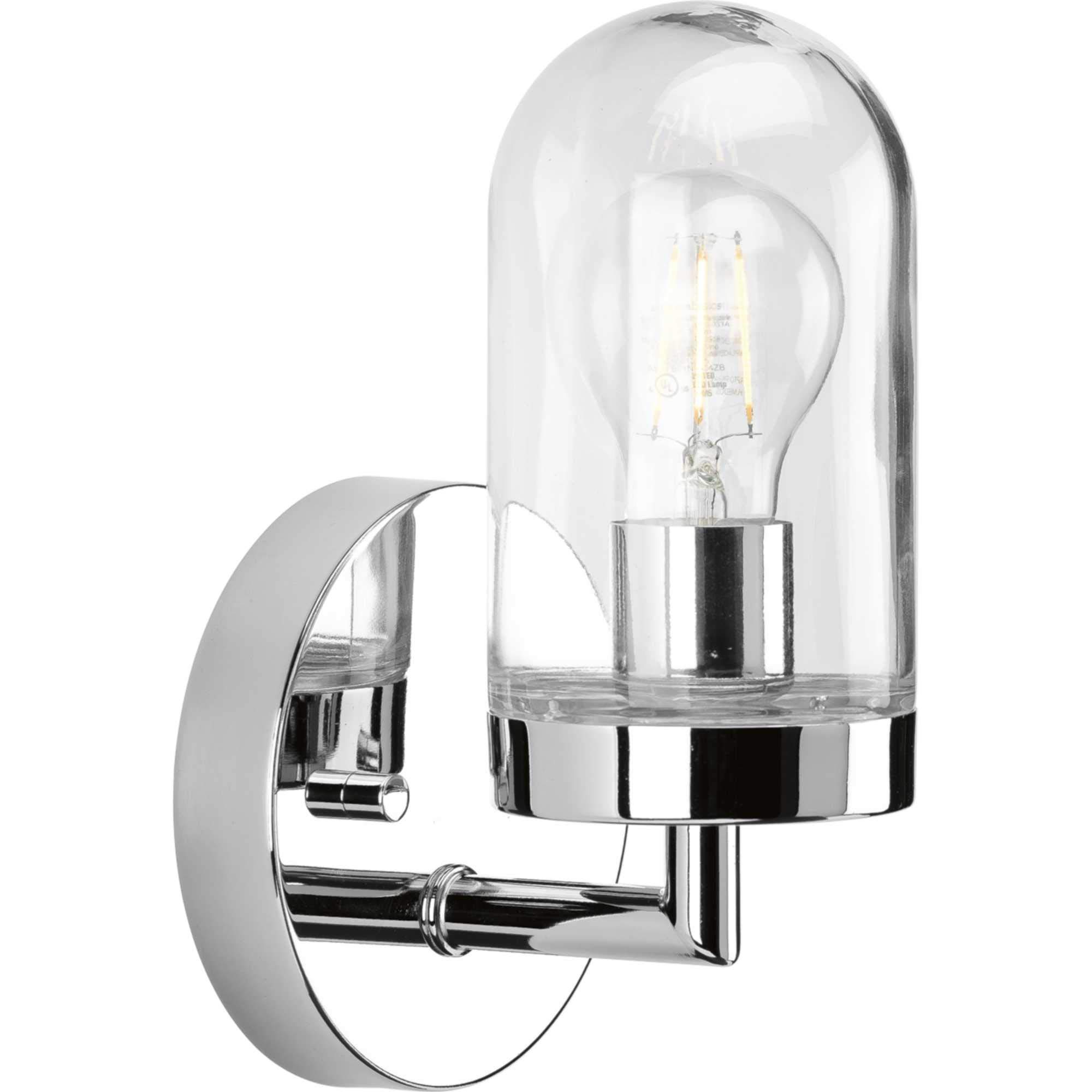Progress Lighting Signal Collection 1-Light Clear Glass Coastal Bath Vanity Light in Polished Chrome - Perfect for Bathroom, Powder Room, and Coastal-Themed Home Decor