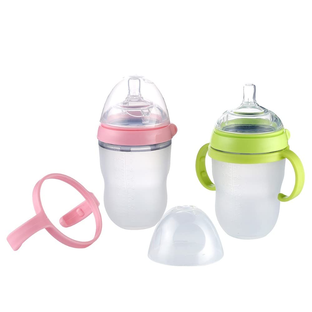 ROMIRUS Feeding Bottle Handles - Compatible with Comotomo Baby Bottles (2-Pack, Green) - Easy Grip for Toddler Self-Feeding & On-the-Go Use