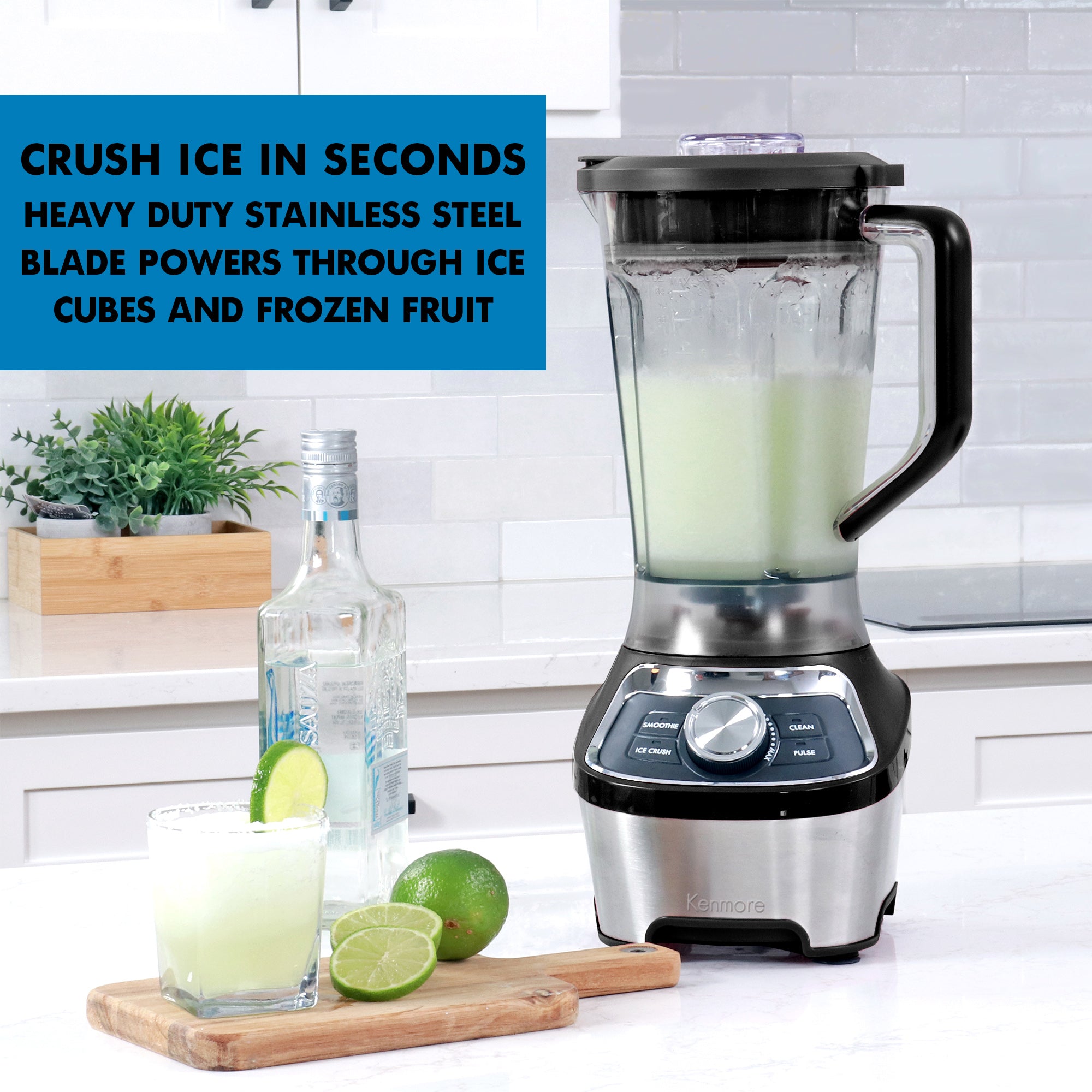Kenmore 1200W Stand Blender with 64oz Tritan Pitcher - Powerful Smoothie Maker, Ice Crusher & Self-Cleaning Kitchen Blender - Variable Speed Control - Dishwasher Safe Stainless Steel & Black Design - Perfect for Smoothies, Frozen Drinks & Food Prep
