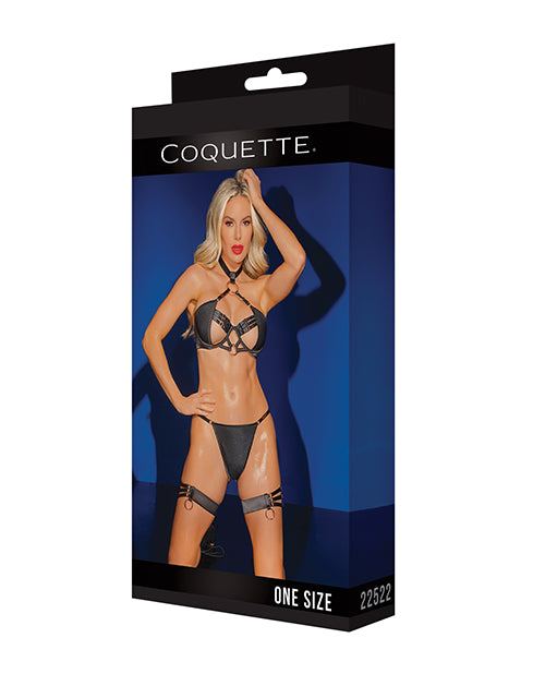 Black Label Adjustable Choker Bra with G-String & Leg Garters Set - Sexy Lingerie for Women - Perfect for Valentine's Day, Boudoir Photography and Romantic Nights