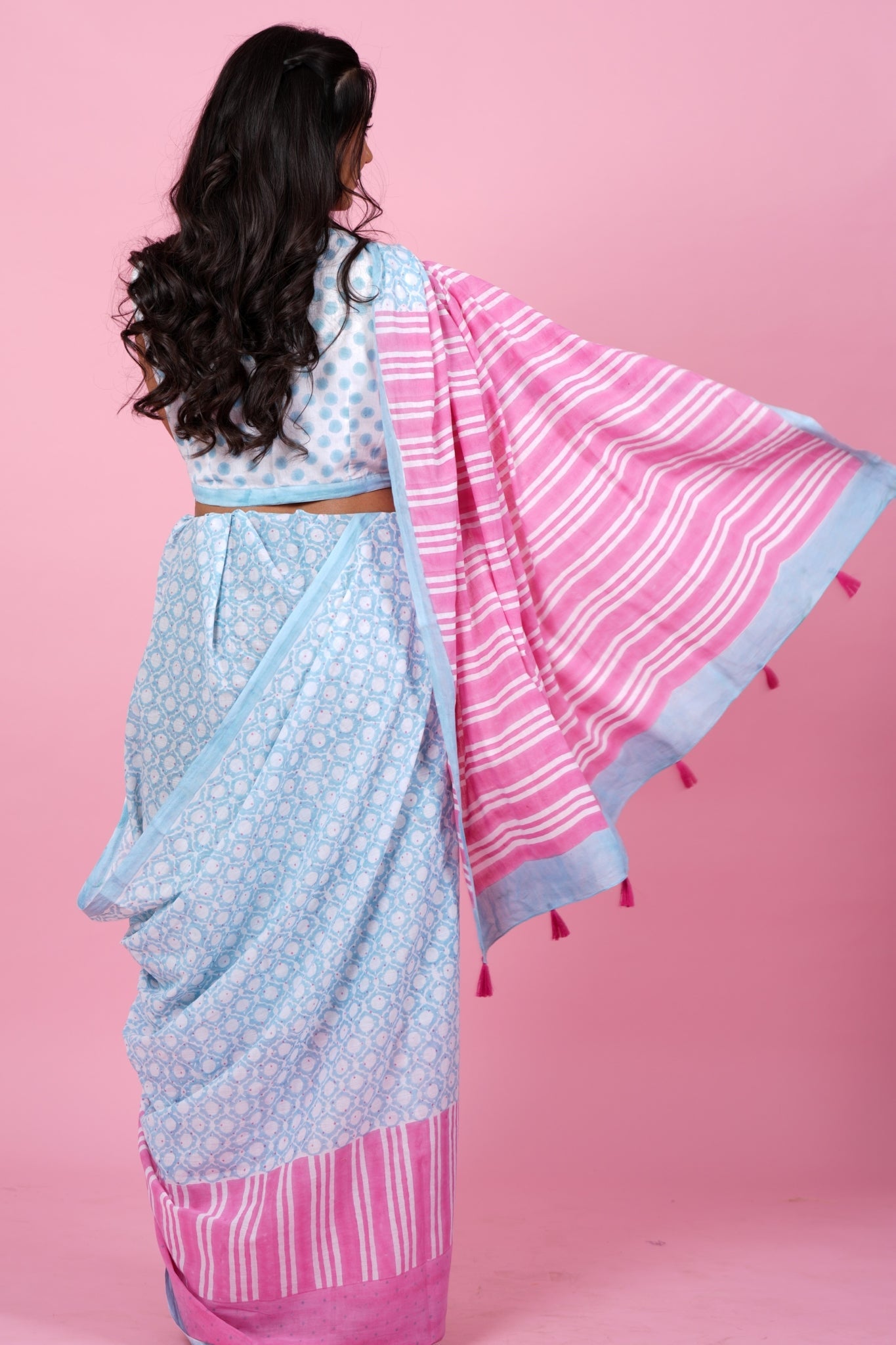 Paradise Pink Handblock Print Mul Cotton Saree - Traditional Indian Saree for Women, Perfect for Weddings, Festivals & Special Occasions