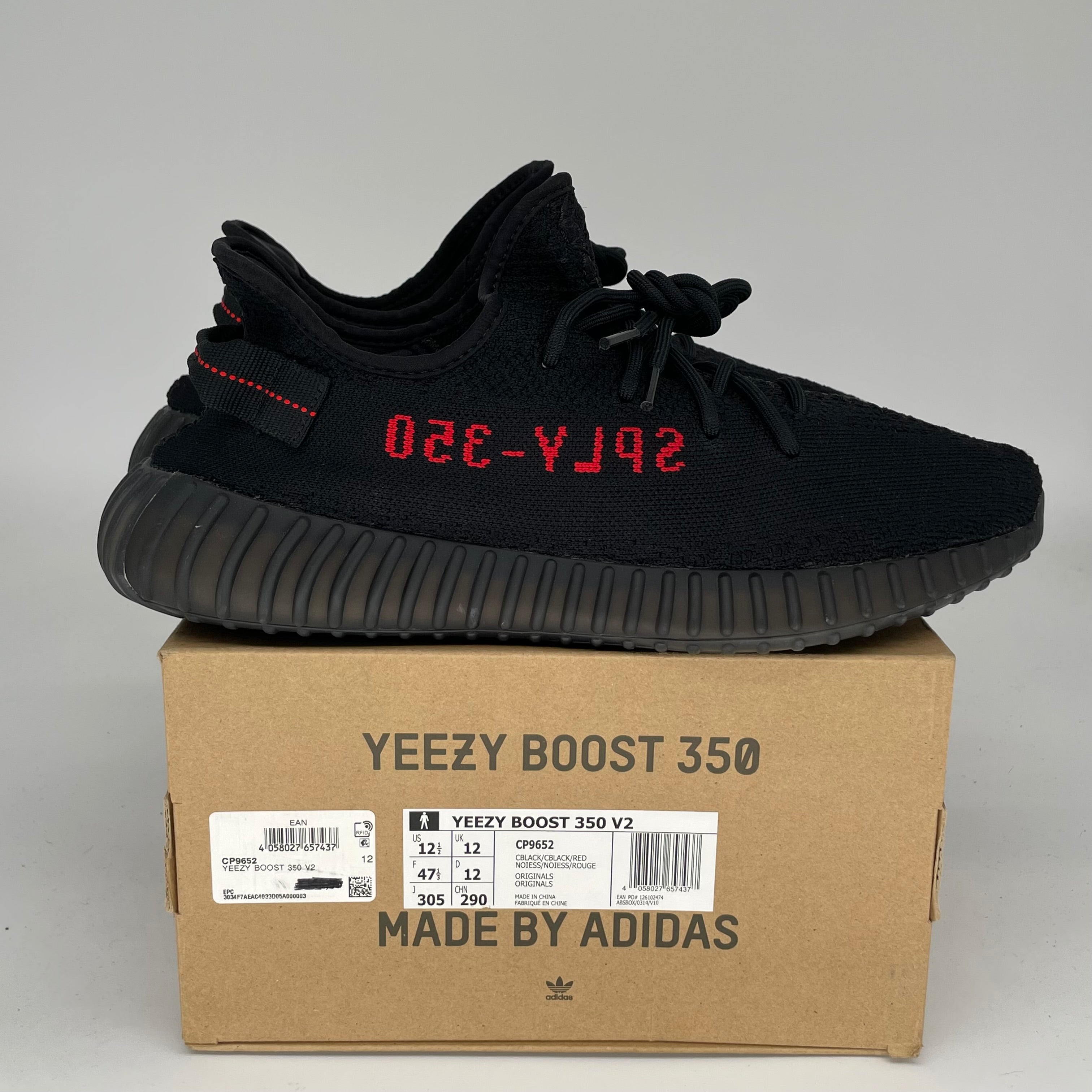 Adidas Yeezy Boost 350 V2 Bred - Men's Size 12.5 (CP9652) | Limited Edition Sneakers for Running, Gym & Streetwear Fashion