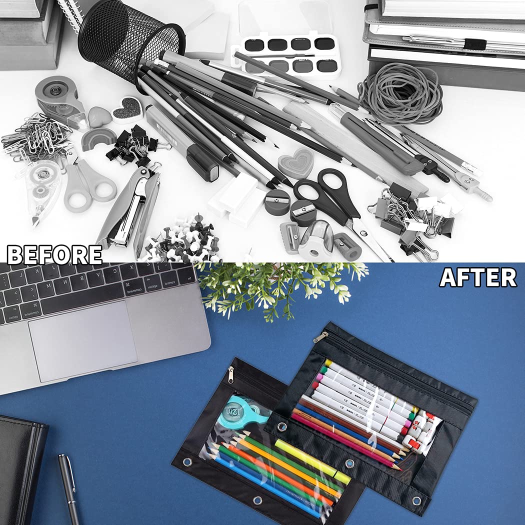 YoeeJob 36 Pack Black Zipper Pencil Pouch with Clear Window for 3 Ring Binder - School & Office Organization for Pens, Markers, and Supplies - Perfect for Students, Teachers, and Professionals