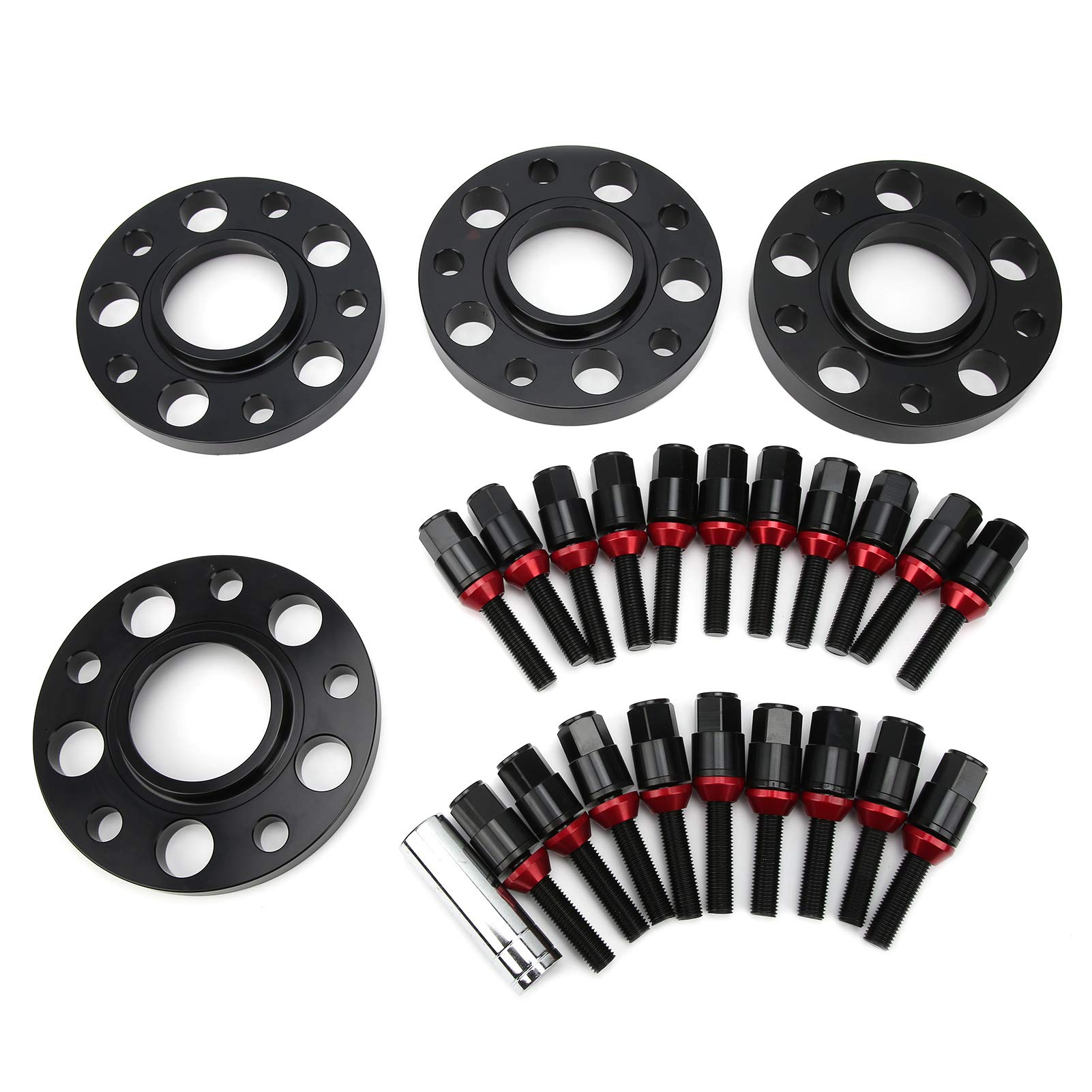 High-Quality 6061-T6 Aluminum Wheel Spacers Kit with M12x1.5 Hub Centric Extended Lug Bolts & Flange Sleeve - Perfect Fit for BMW 1/3/5/6/7 Series (E82, E30, E36, E60) - Black - Enhance Stance & Performance for Street & Track Use