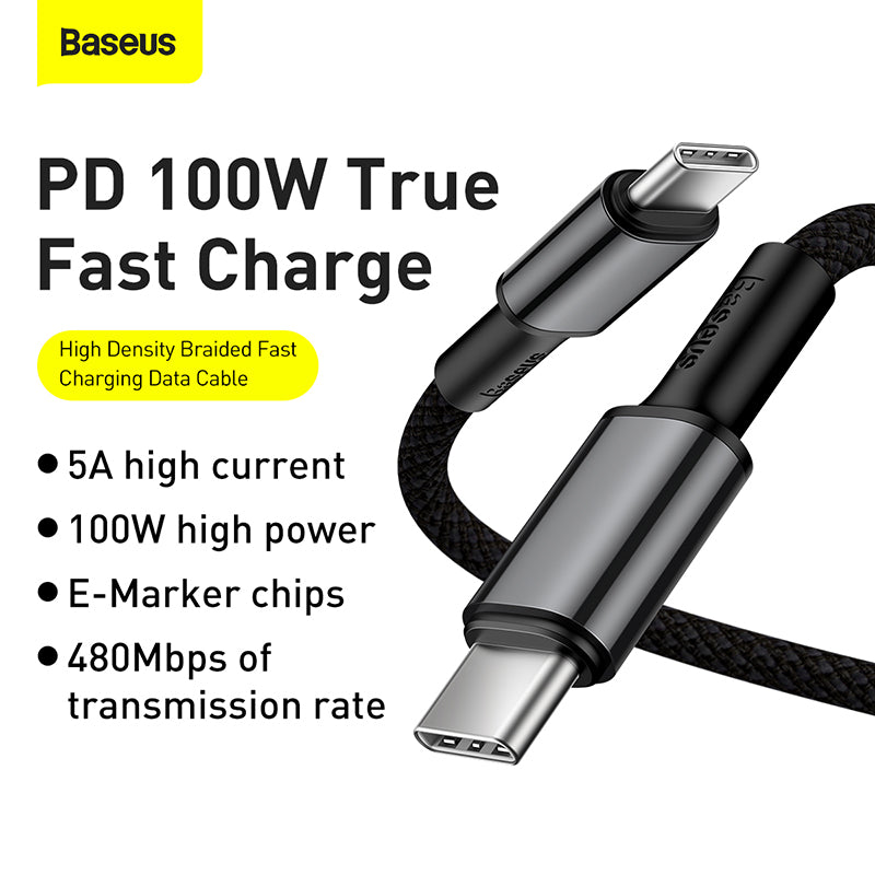 Baseus 100W 2M USB C to USB C PD Fast Charging Cable - Black | Supports 100W (20V/5A) Power Delivery | Compatible with MacBook Pro, iPad Pro, Galaxy S23 & More | Fast Charge Laptop, Phone & Tablet