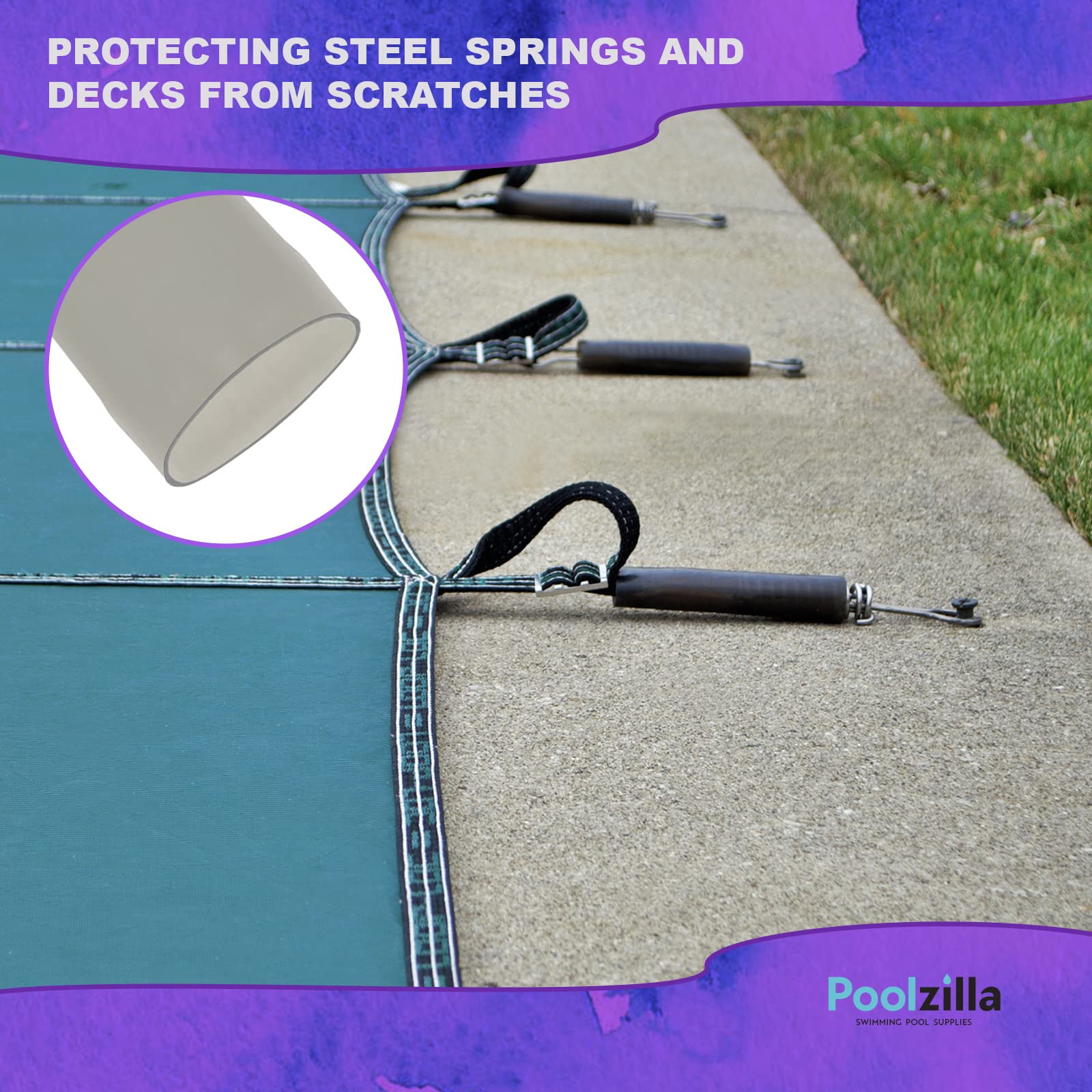 Poolzilla 10 Pack Vinyl Sleeves for Pool Safety Cover Springs - Protect Springs and Decks from Scratching - Ideal for Inground Pool Maintenance
