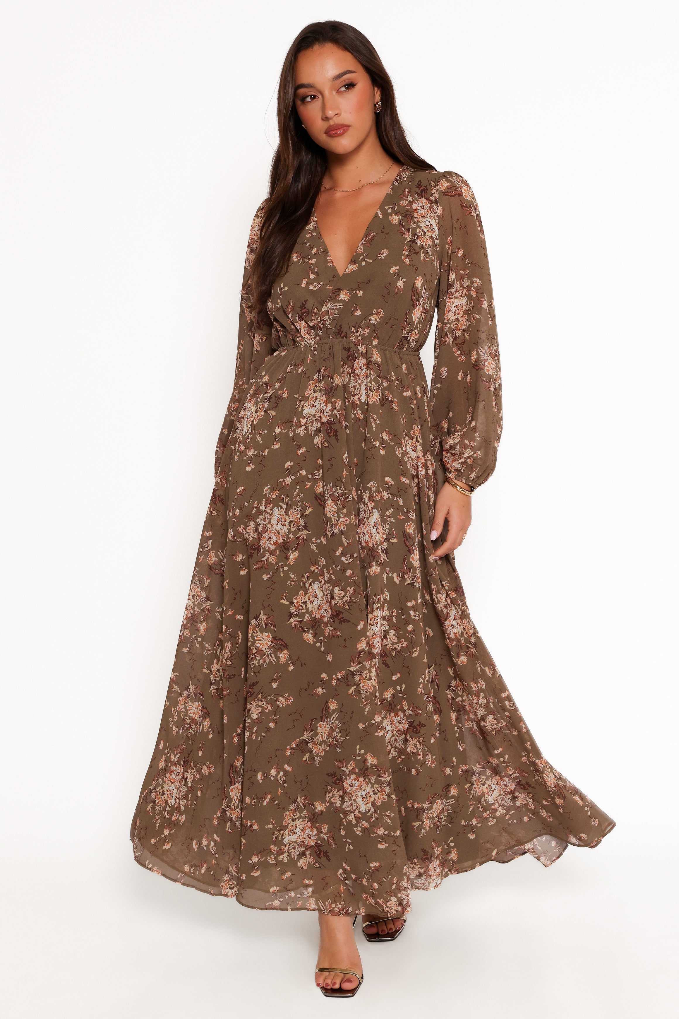 Anisa Maxi Dress - Olive Floral Print Long Summer Dress for Women | Boho Chic Beachwear & Casual Outfit for Vacations, Parties & Everyday Wear