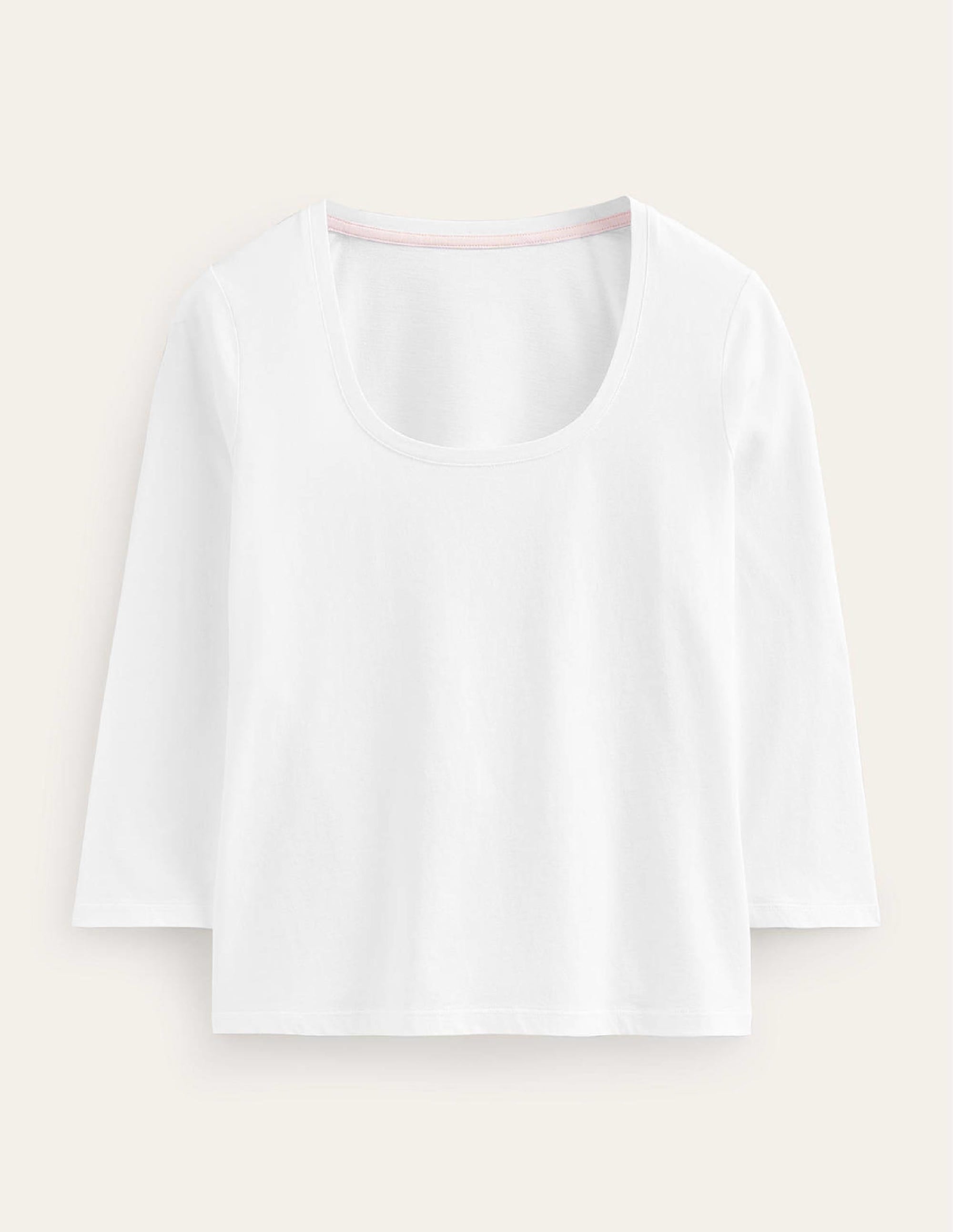 Women's 3/4 Sleeve Scoop Neck T-Shirt - Soft Cotton Casual Top in White | Perfect for Work, Date Night & Everyday Wear